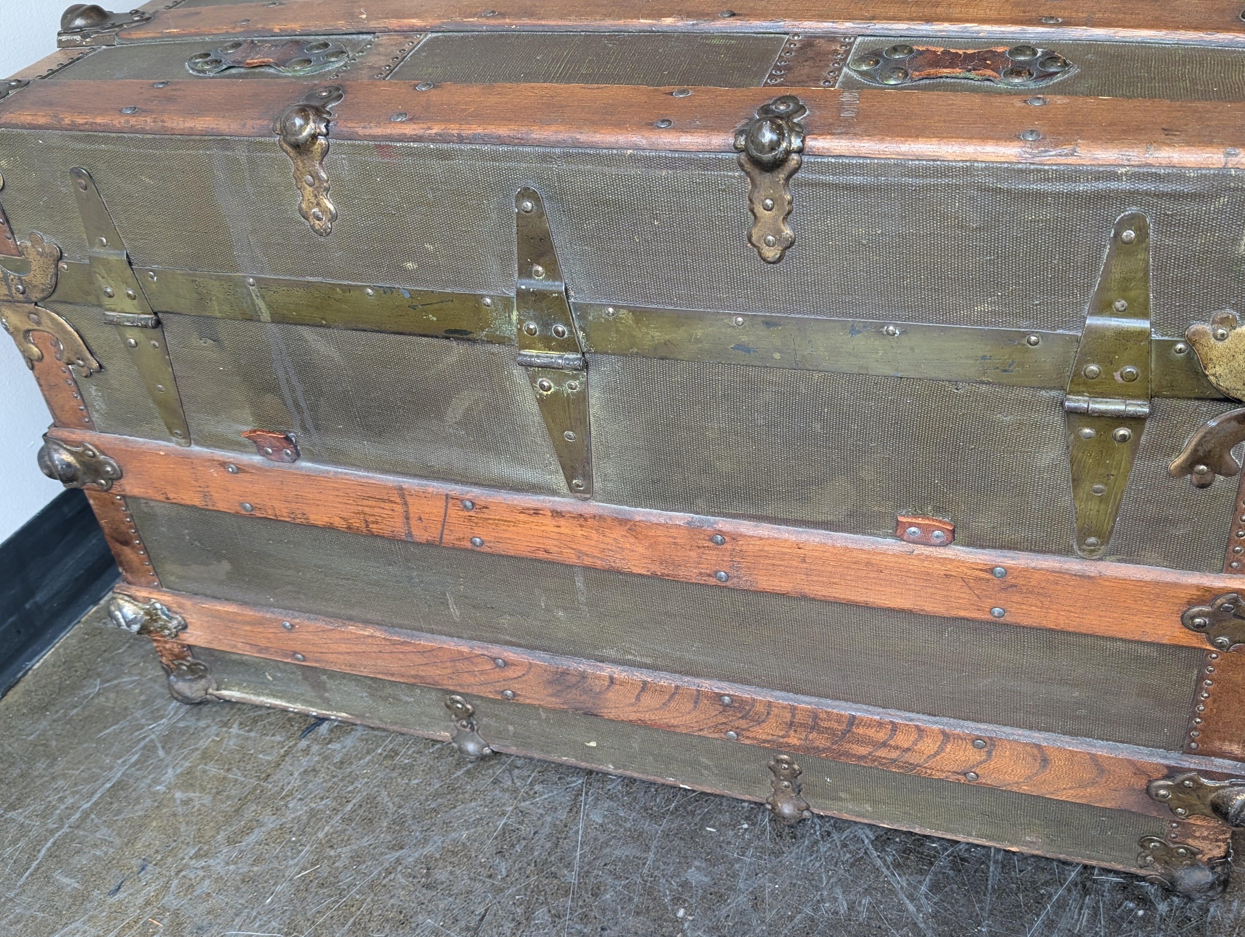 Vintage Domed Top Steamer Trunk with Wood Slats