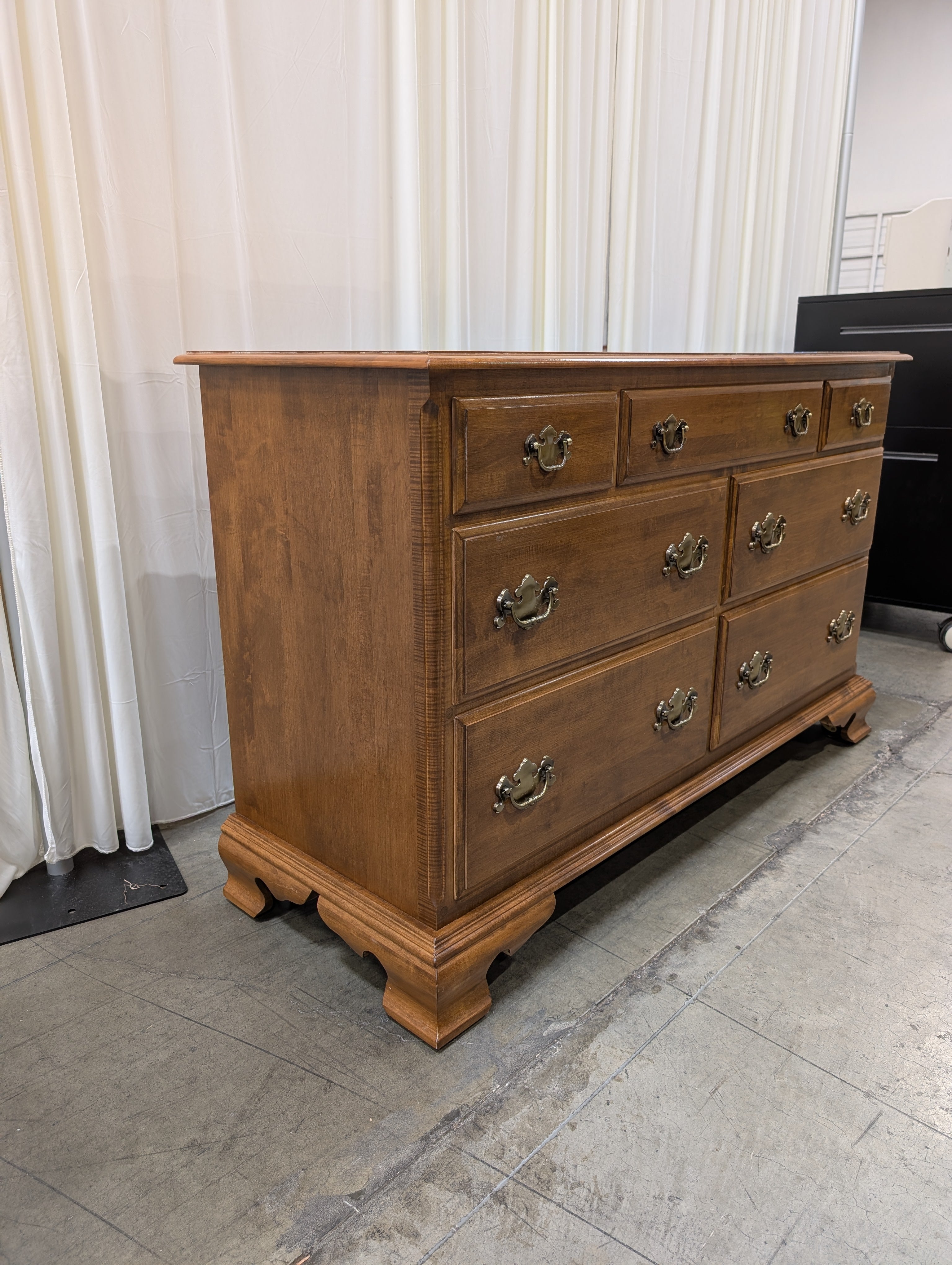 Traditional Ethan Allen Brown Wood Dresser with Brass Hardware