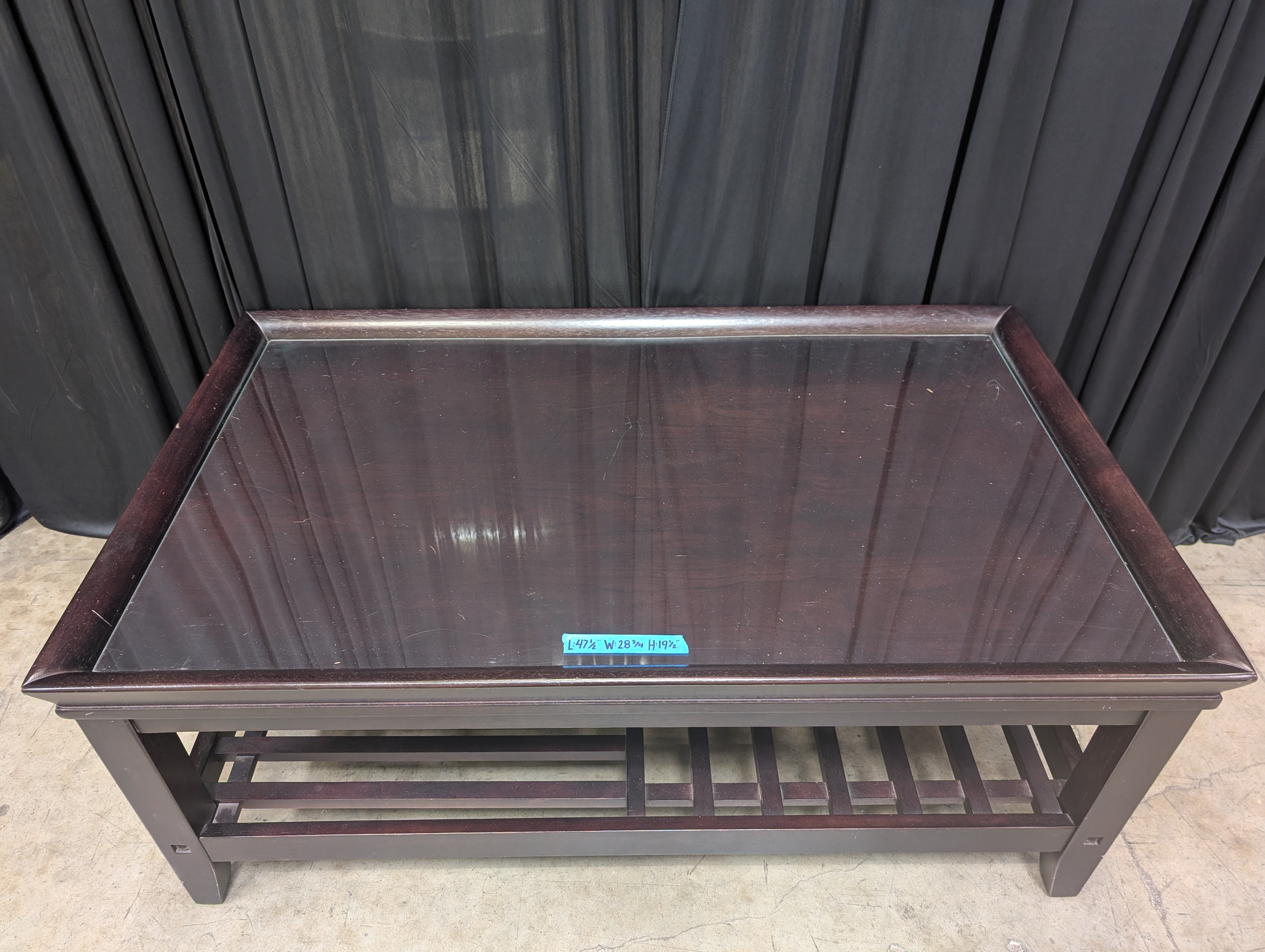 Dark Espresso Wood Coffee Table with Glass Top