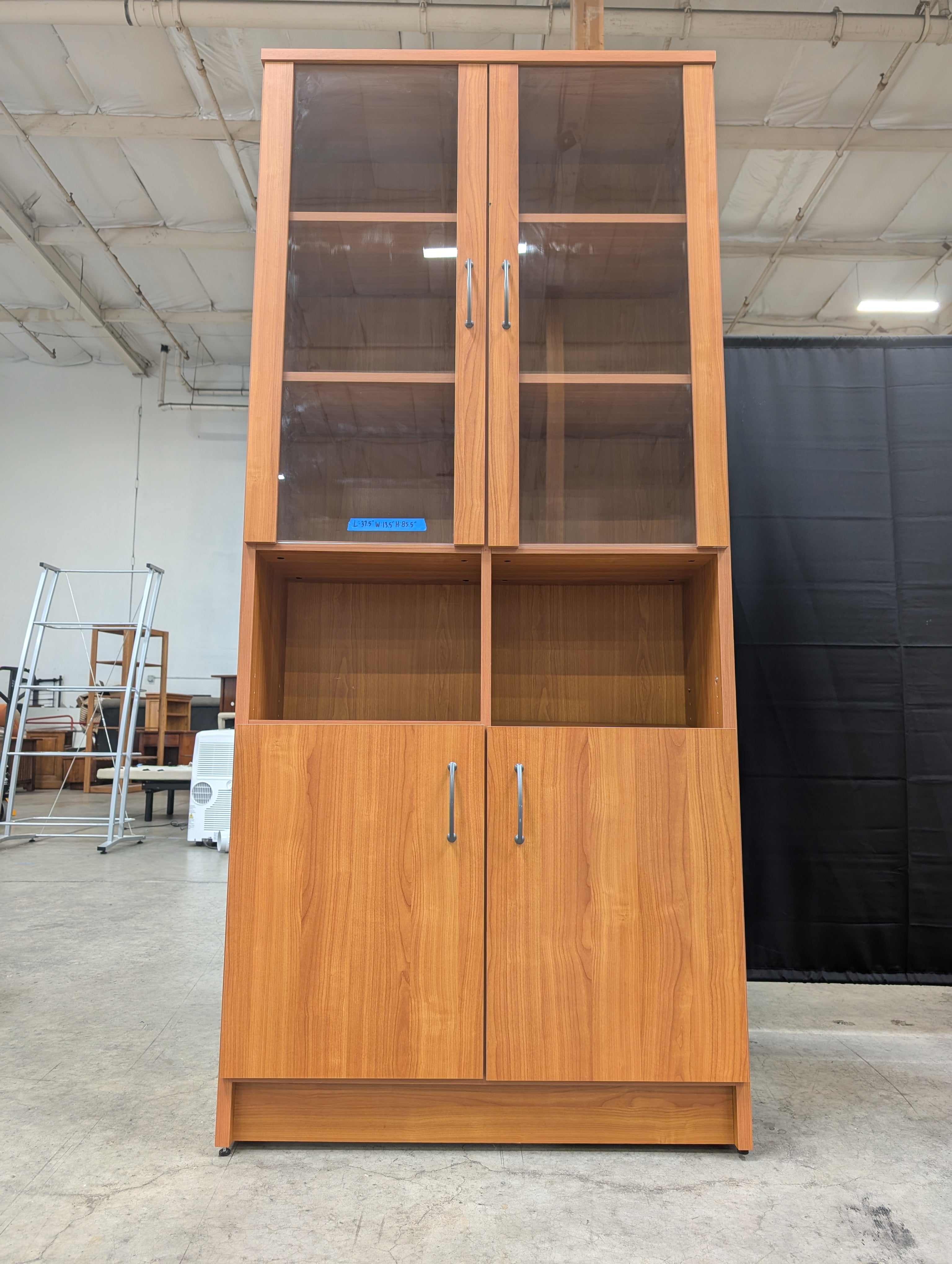 Warm Wood-Tone China Cabinet with Glass Doors