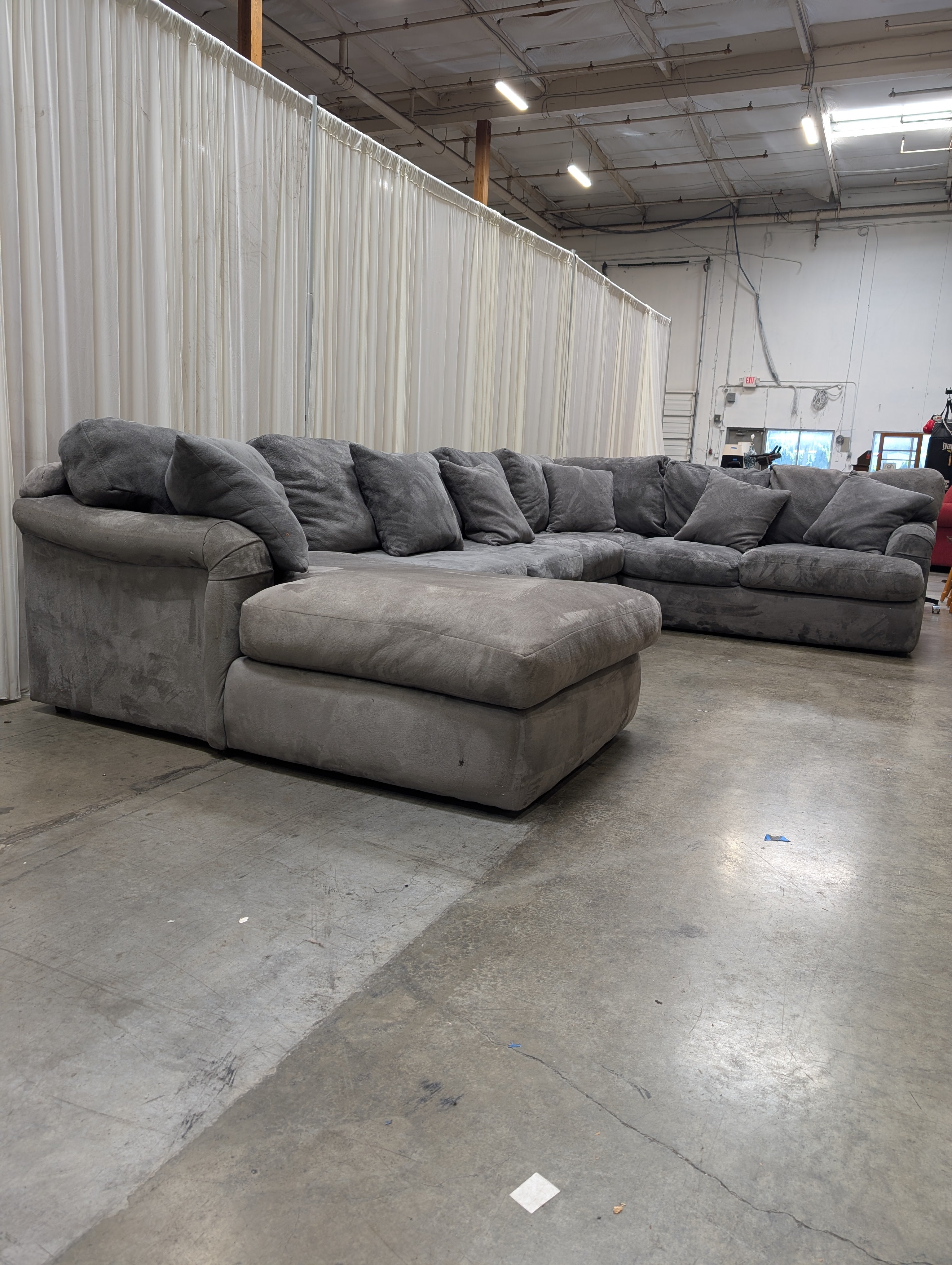 Large Charcoal Grey Fabric Sectional Couch