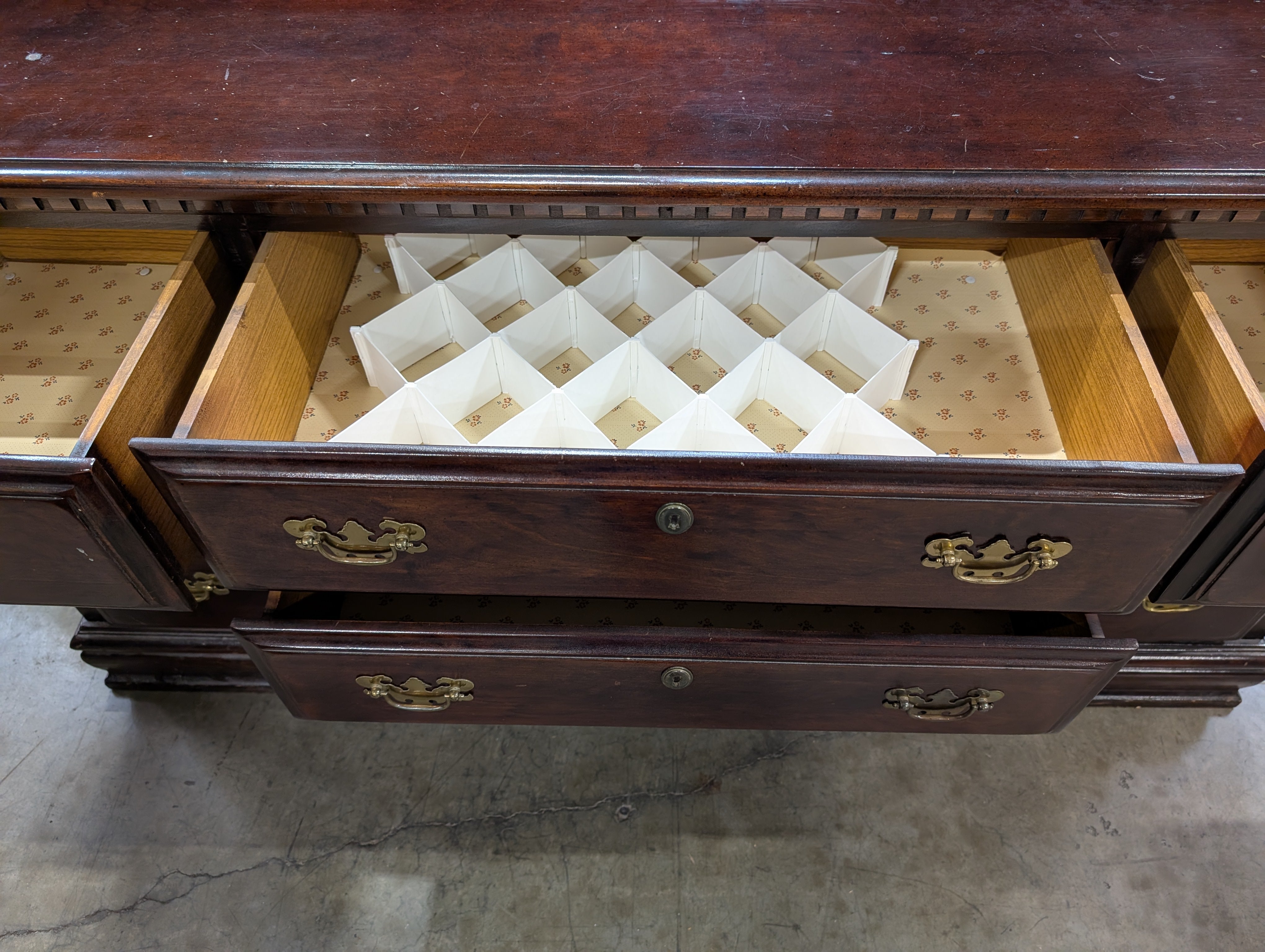 Classic Dark Wood Dresser with Rectangular Mirror