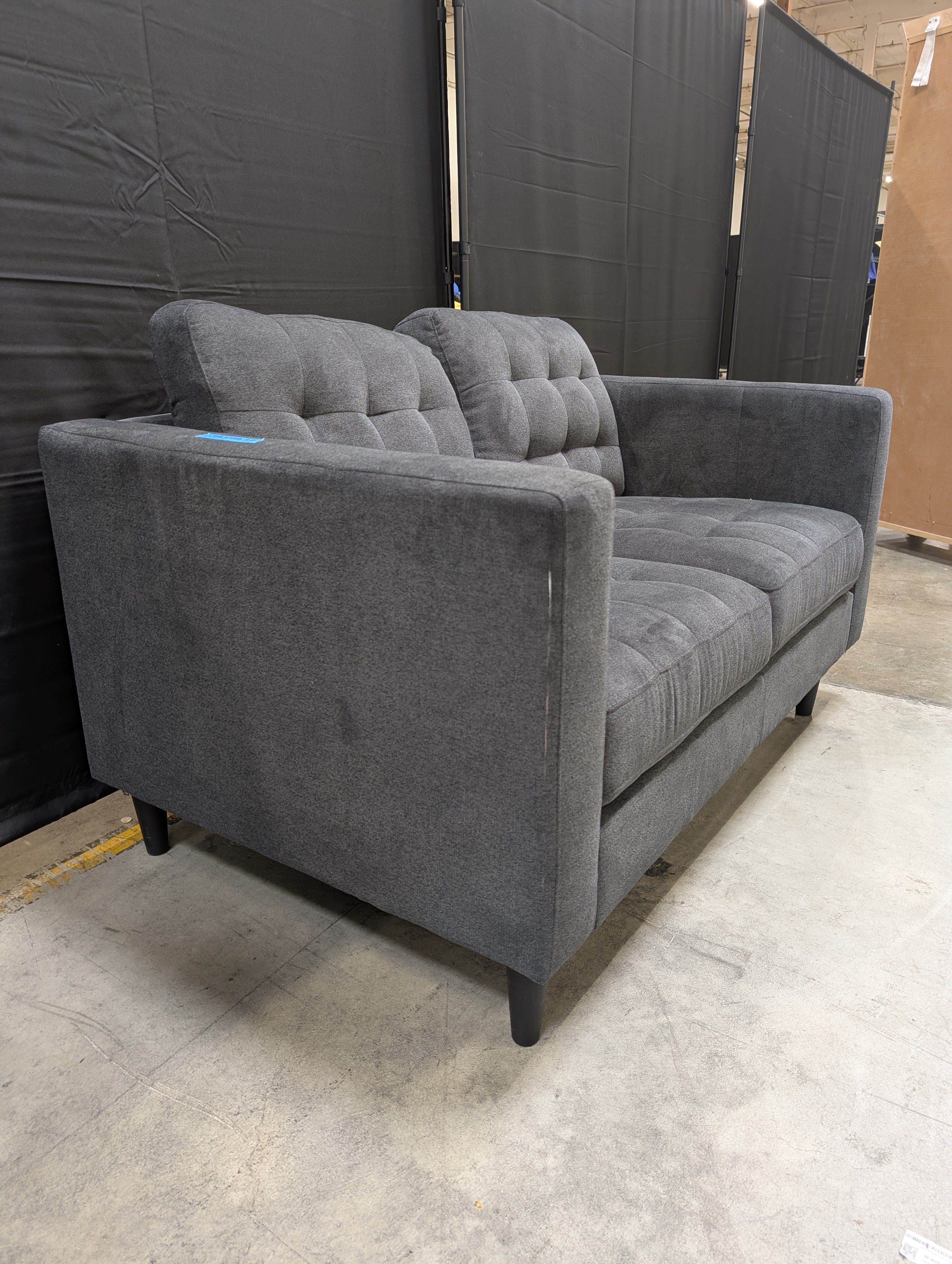 Charcoal Grey Tufted Fabric Loveseat