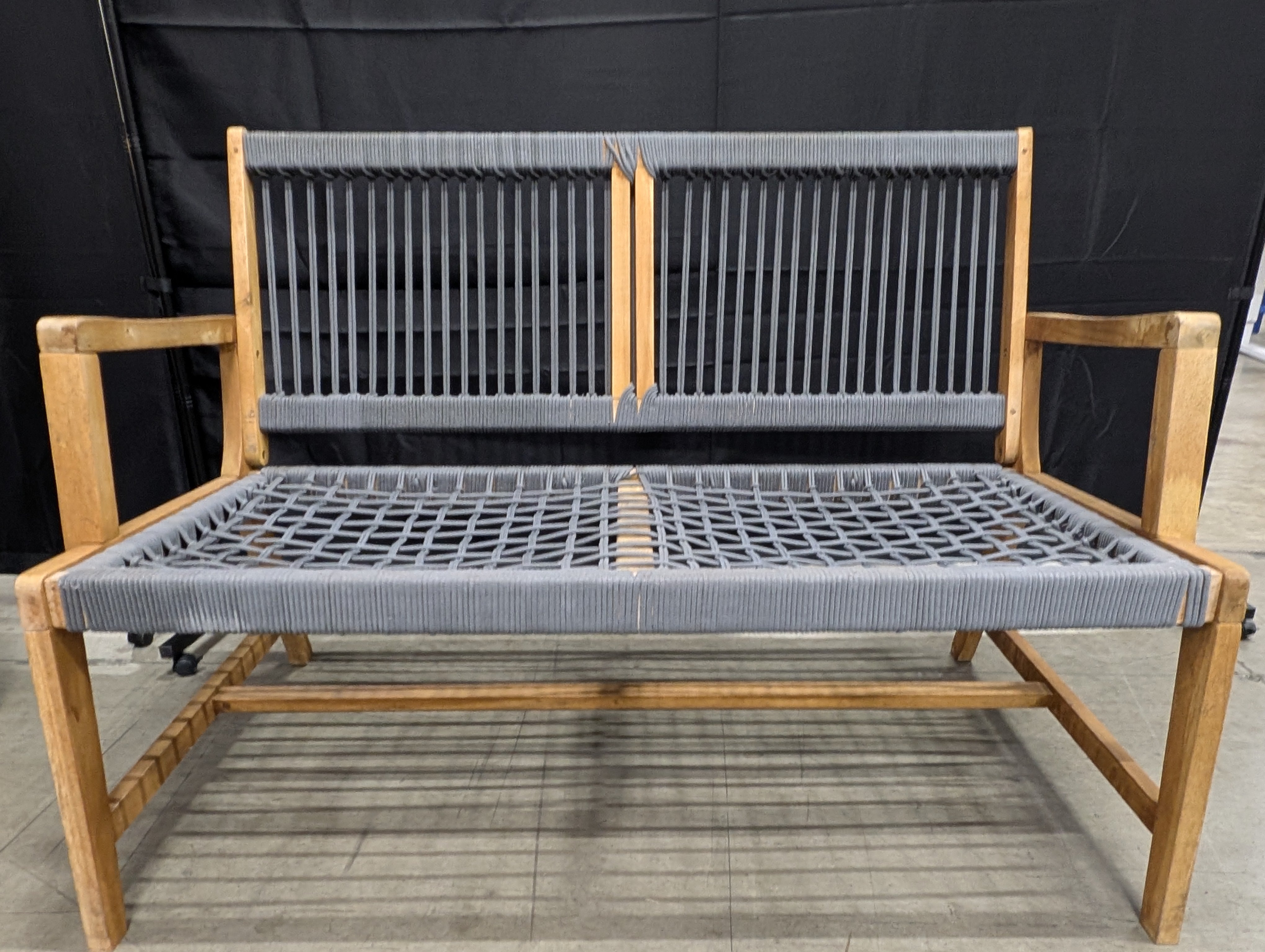 Contemporary Outdoor Wood Frame Loveseat with Woven Seating