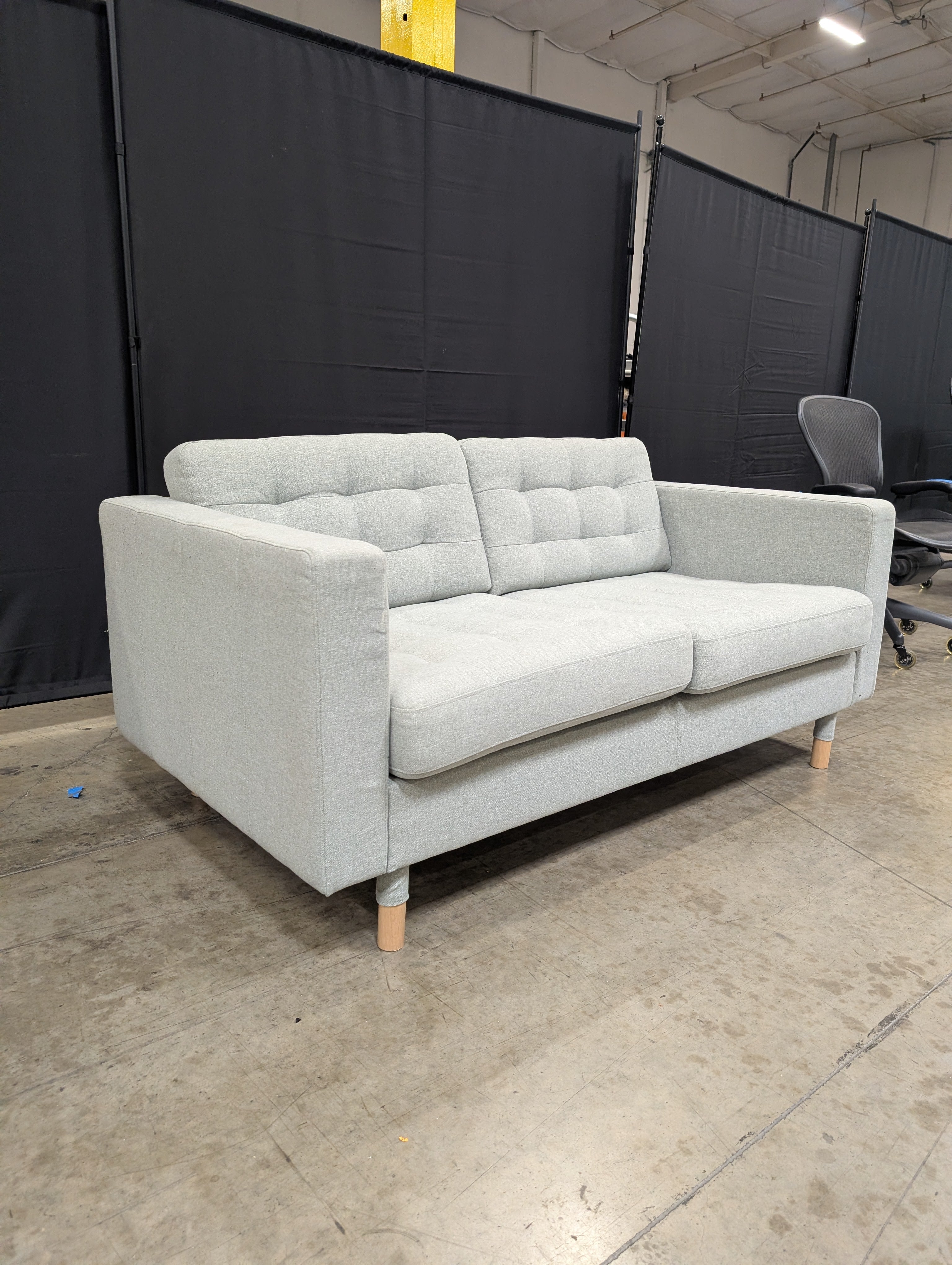 Light Green Tufted Fabric Loveseat