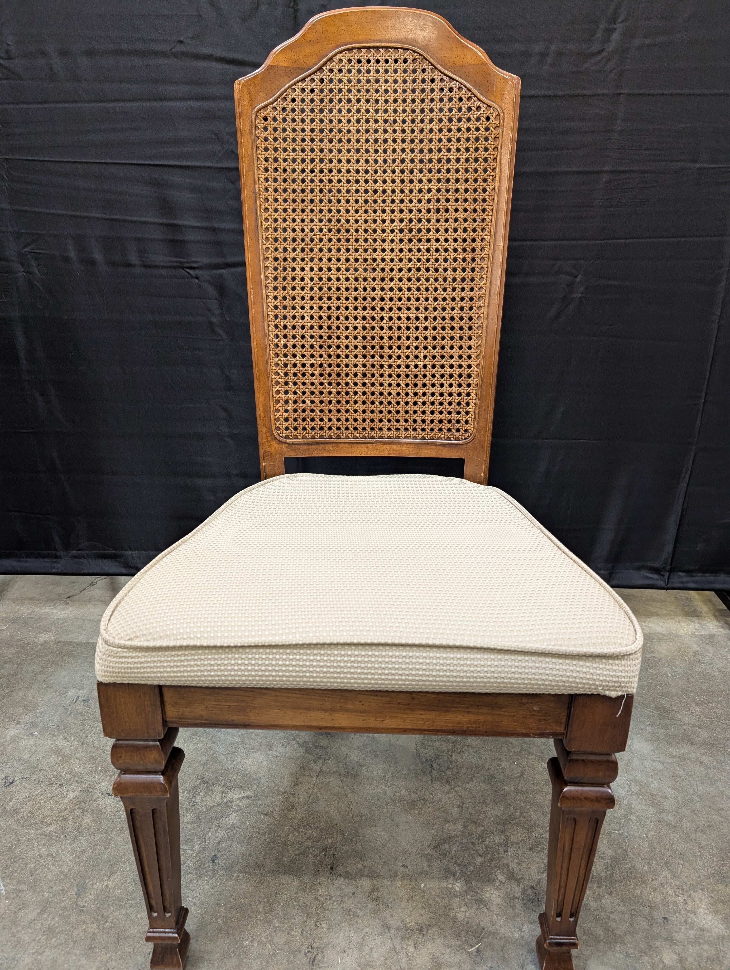 Vintage Style Cane Back Dining Chairs with Upholstered Seats