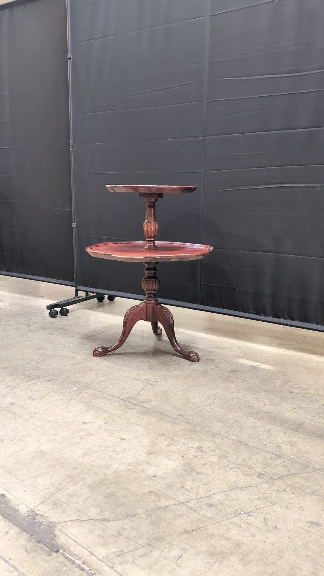Vintage Two-Tiered Scalloped Wood Accent Table