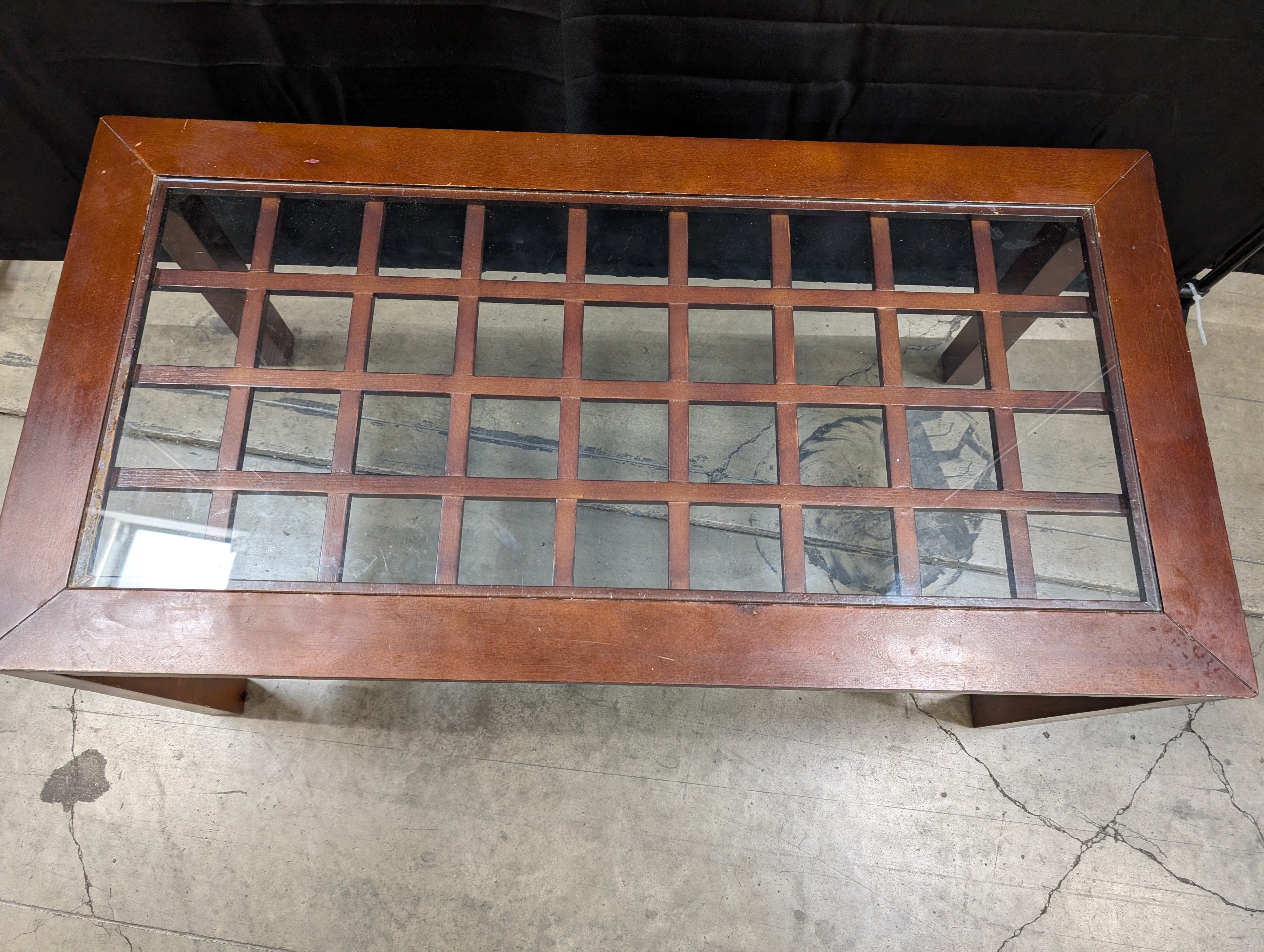 Rectangular Wood Coffee Table with Grid Glass Top