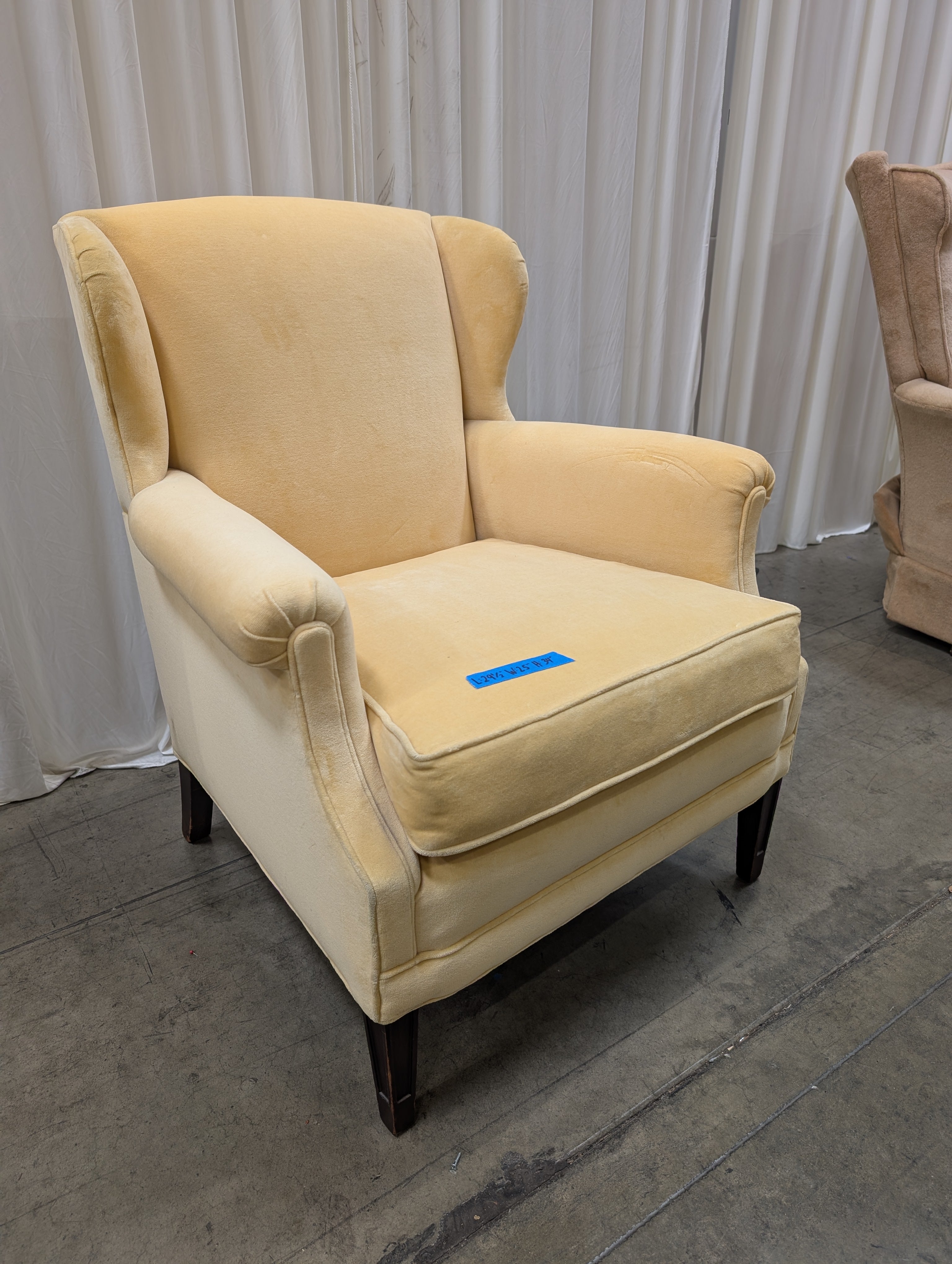 Yellow Fabric Wingback Recliner with Cabriole Legs