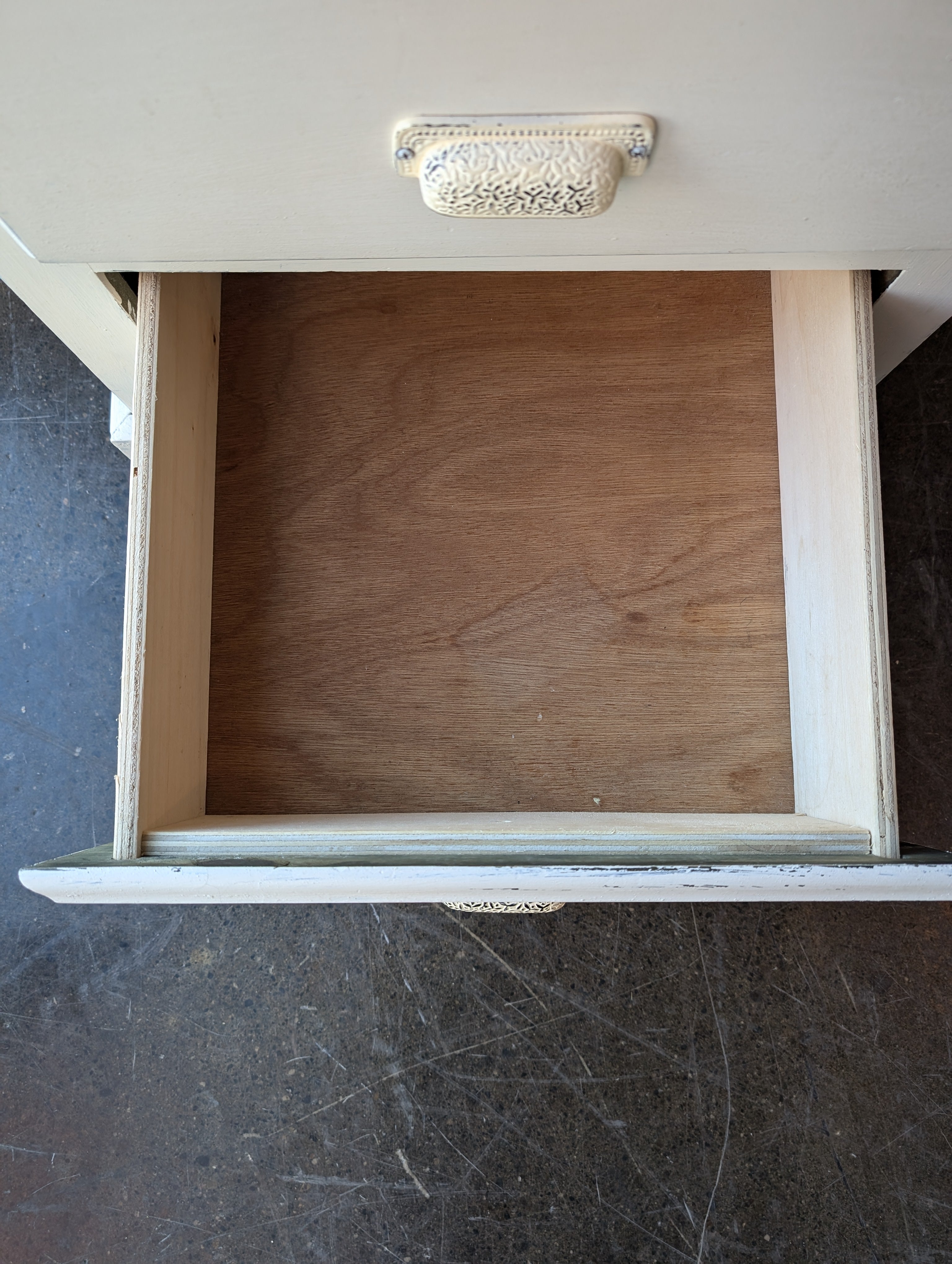 Distressed Cream Wood Two-Drawer Nightstand