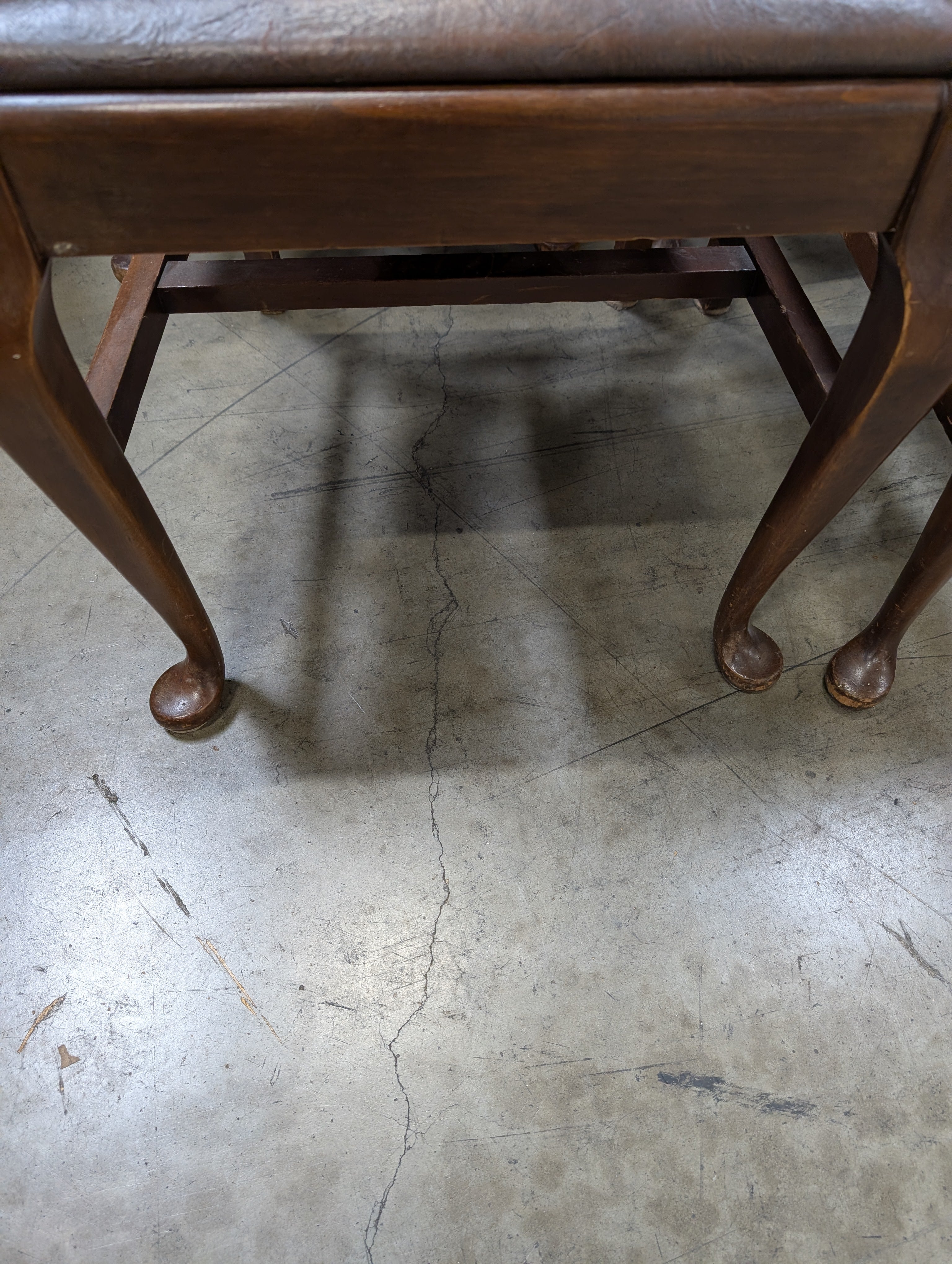Antique Dark Wood Round Dining Table with six Dining Chairs