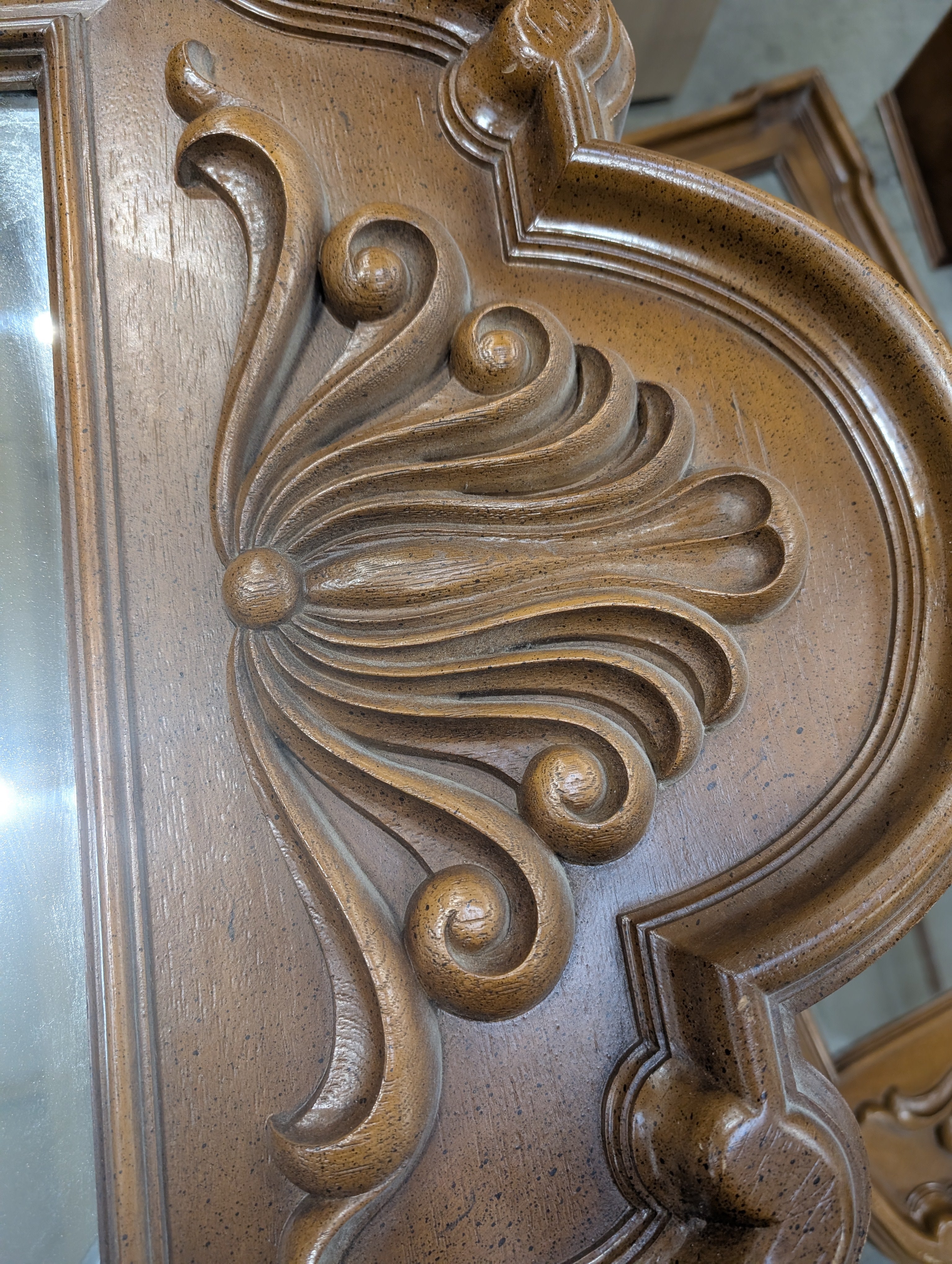 Ornate Traditional Dark Wood Dresser with Nine Drawers and Two Carved Mirrors