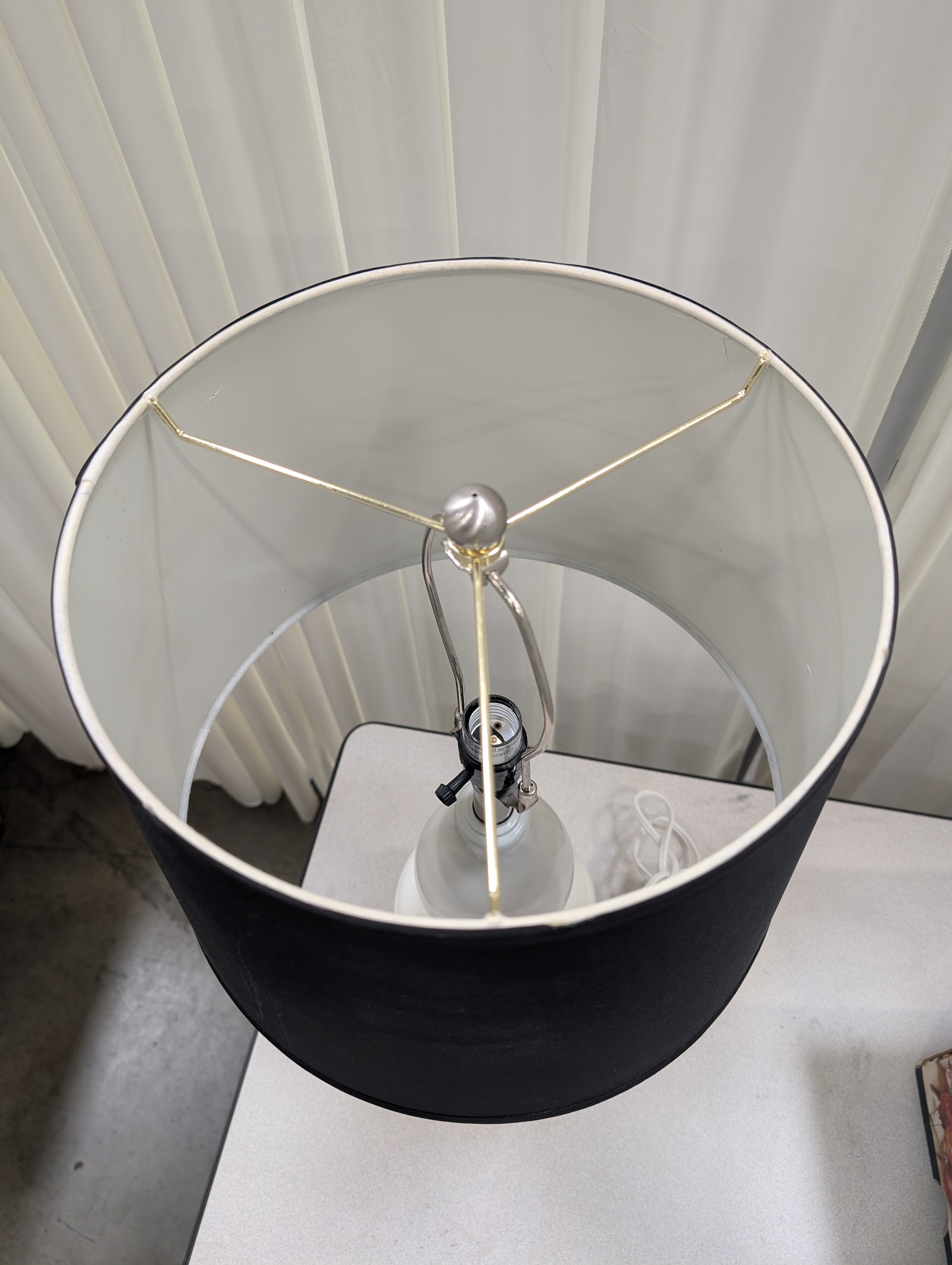White Ceramic Table Lamp with Black Shade