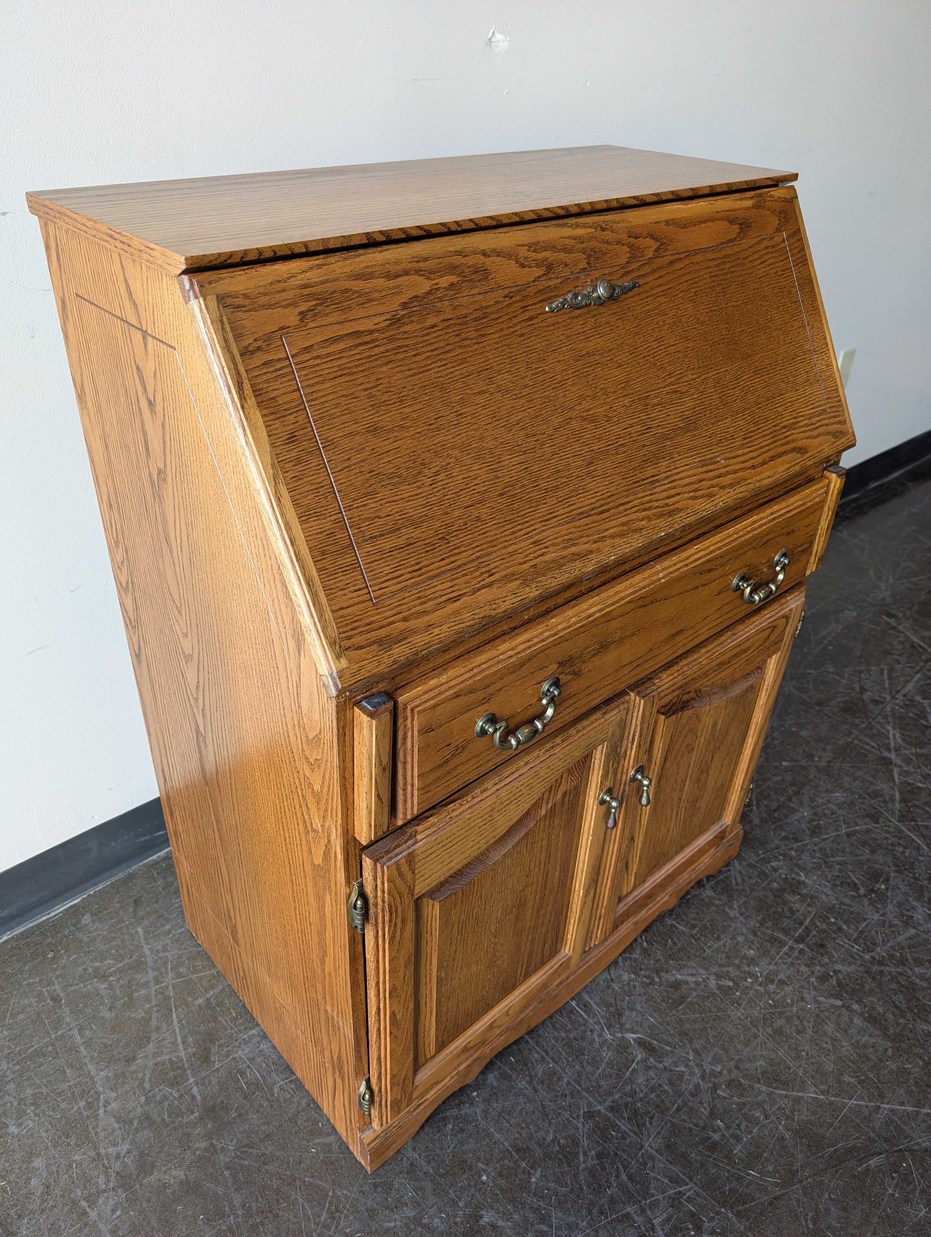 Vintage Oak Secretary Desk with Drop-Front