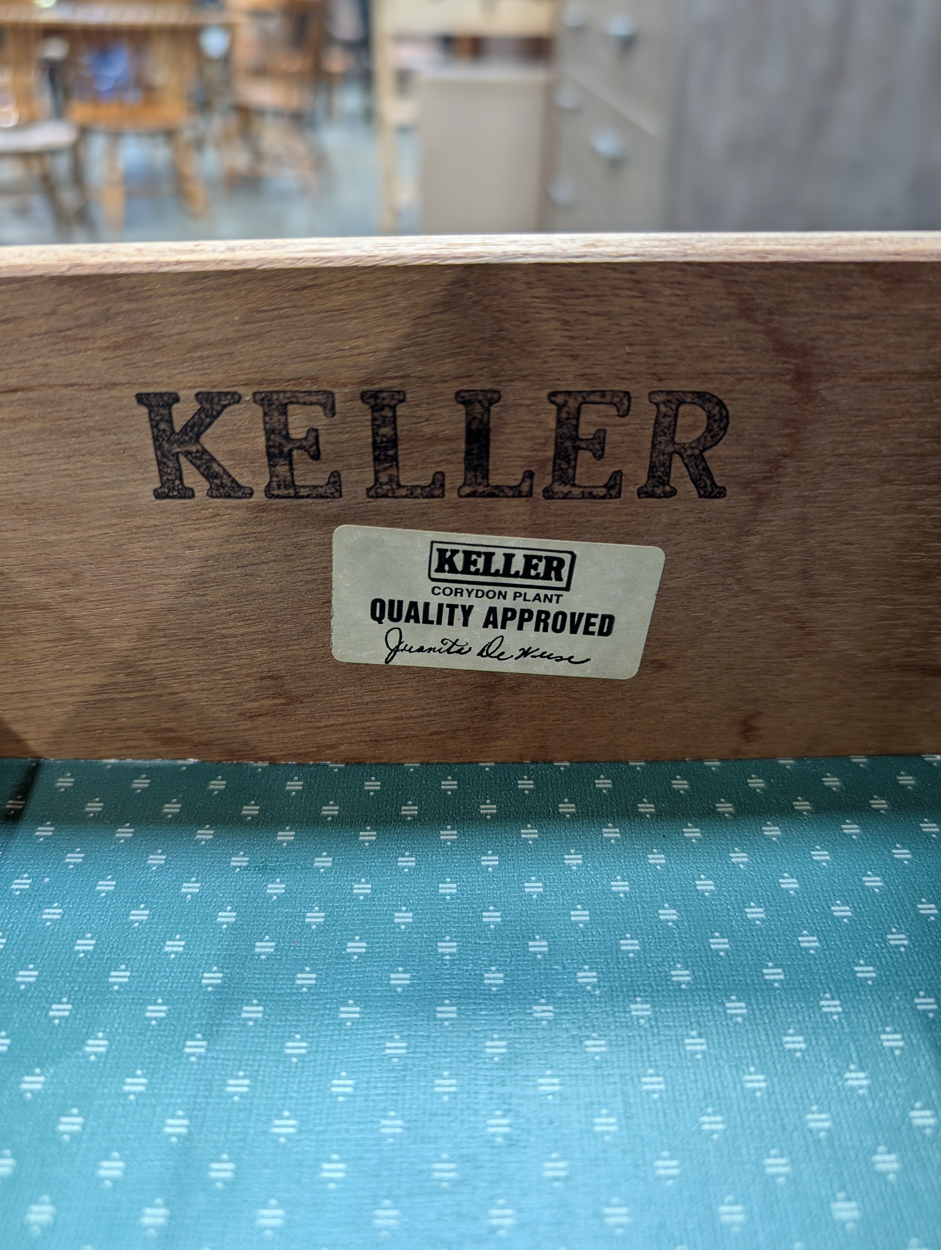 KELLER Furniture Oak Finish Chest of Drawers with Brass Hardware
