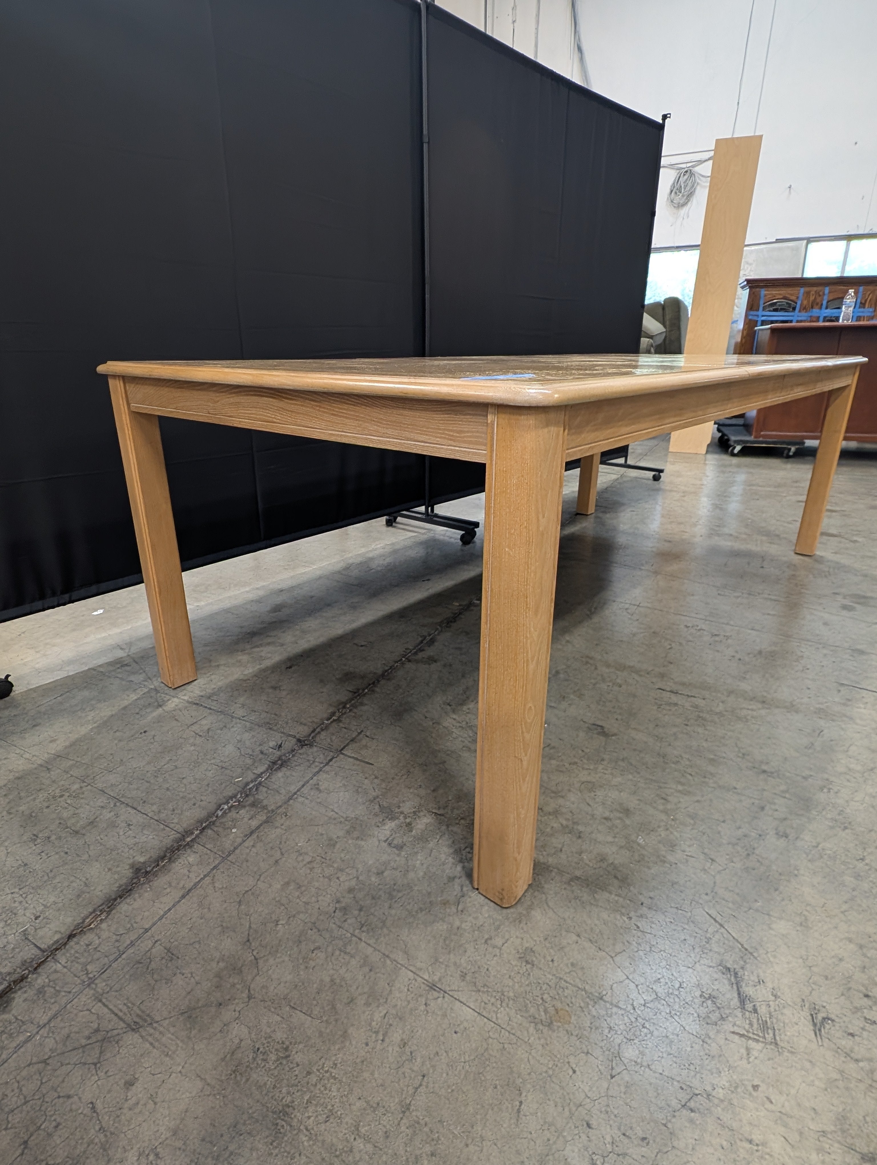 Rectangular Light Wood Dining Table with Sunburst Veneer Pattern
