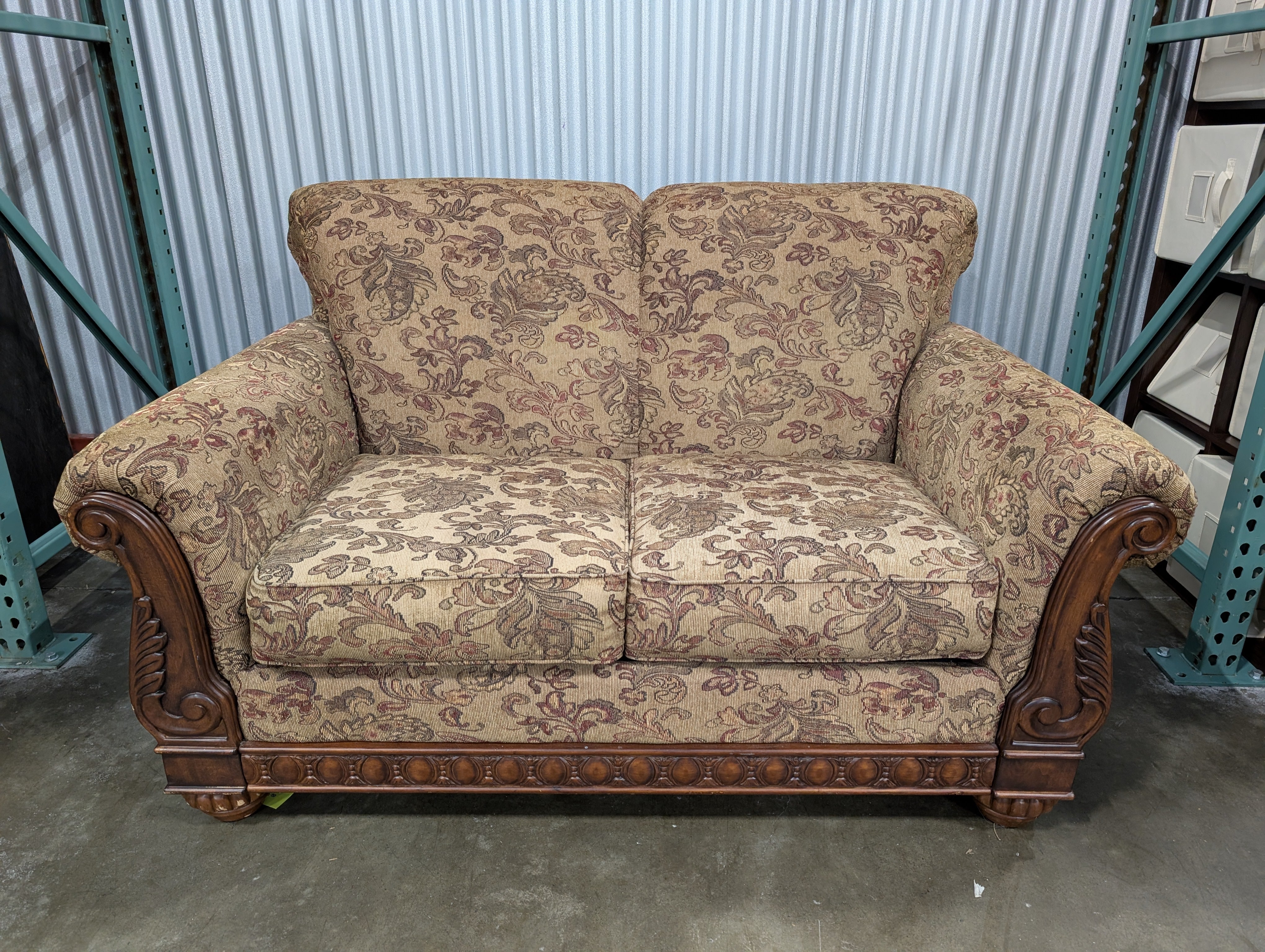 Carved Wood Frame Loveseat