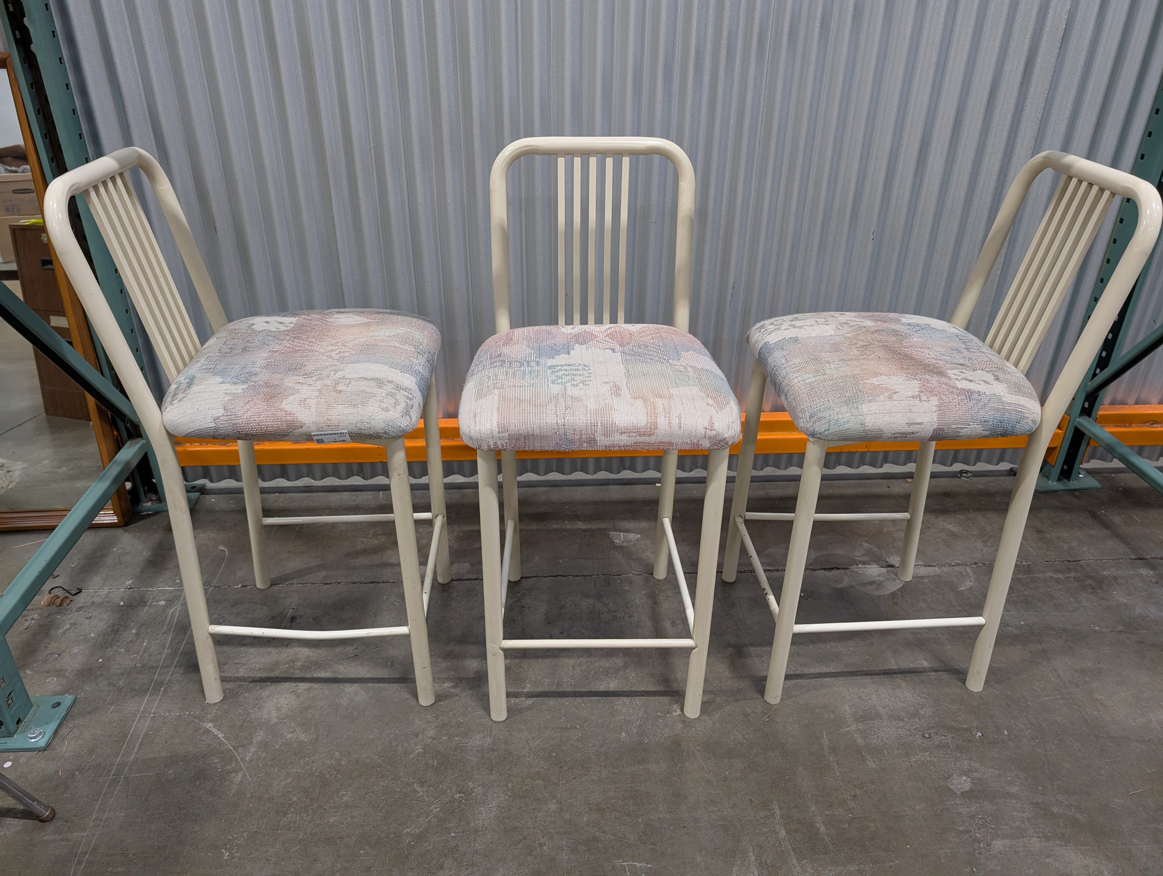 Set of Three White Metal Bar Height Chairs
