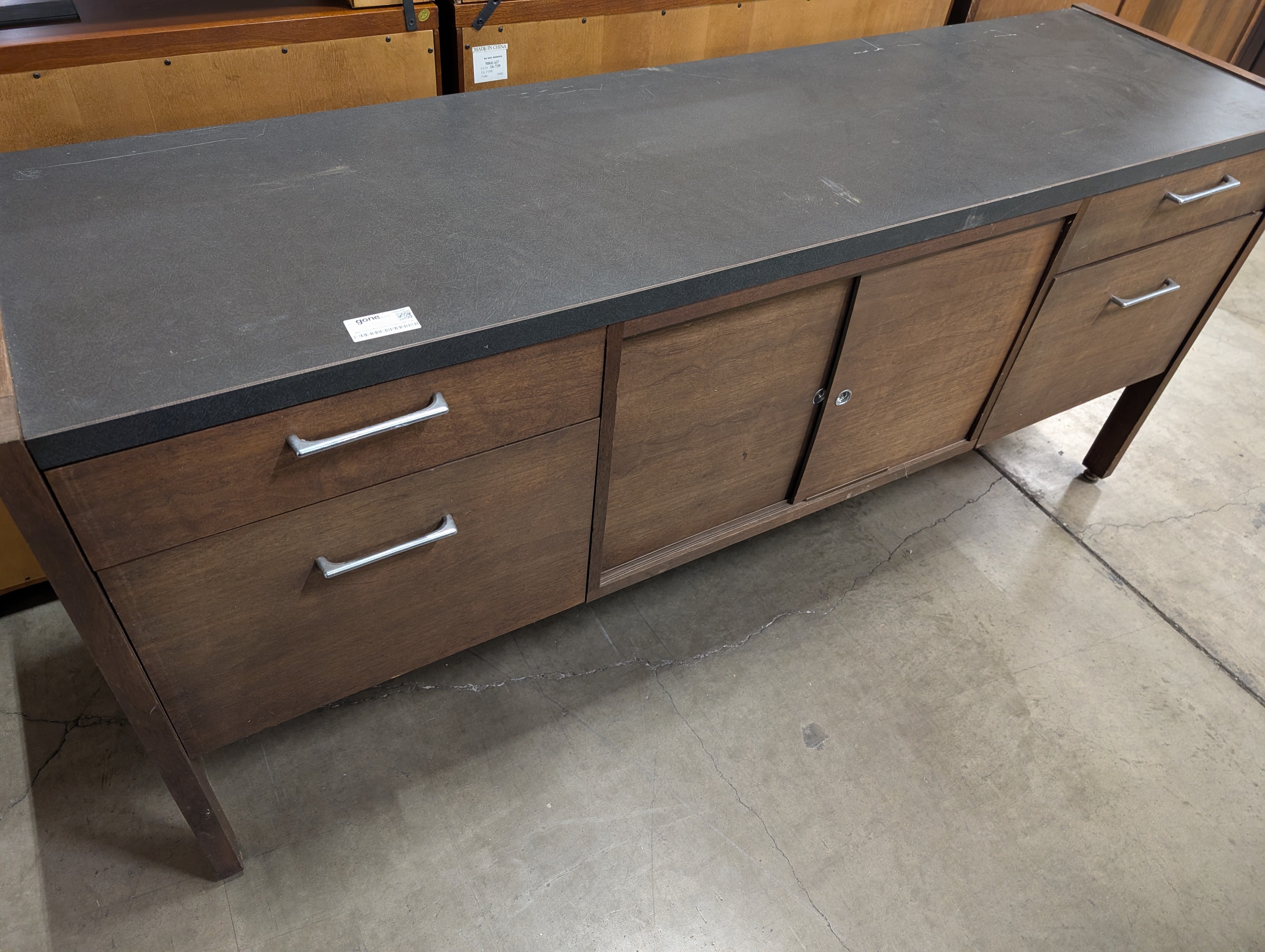 Mid-Century Modern Wood Credenza with Sliding Door