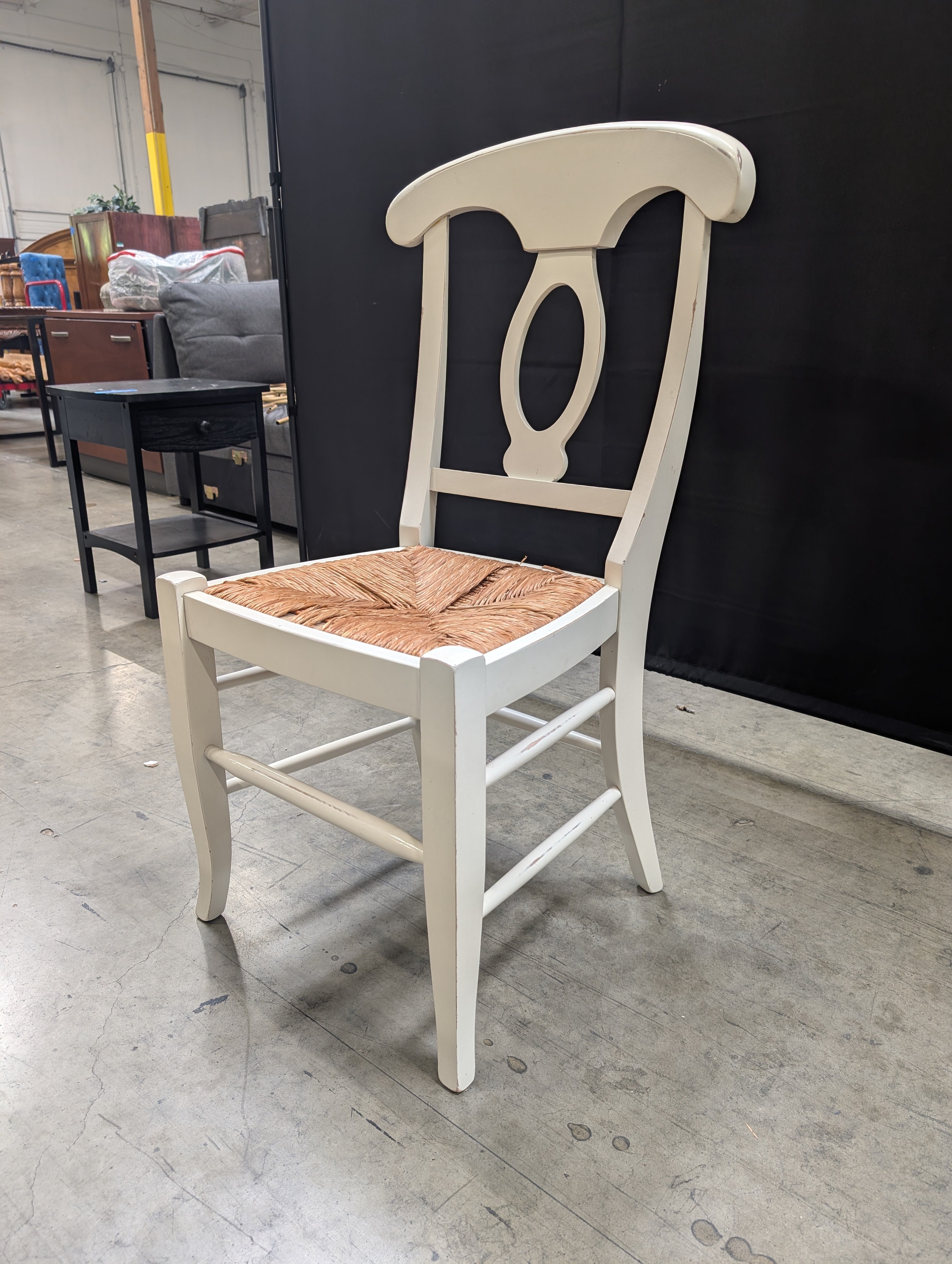 Charming White Wood Chair with Woven Rush Seat