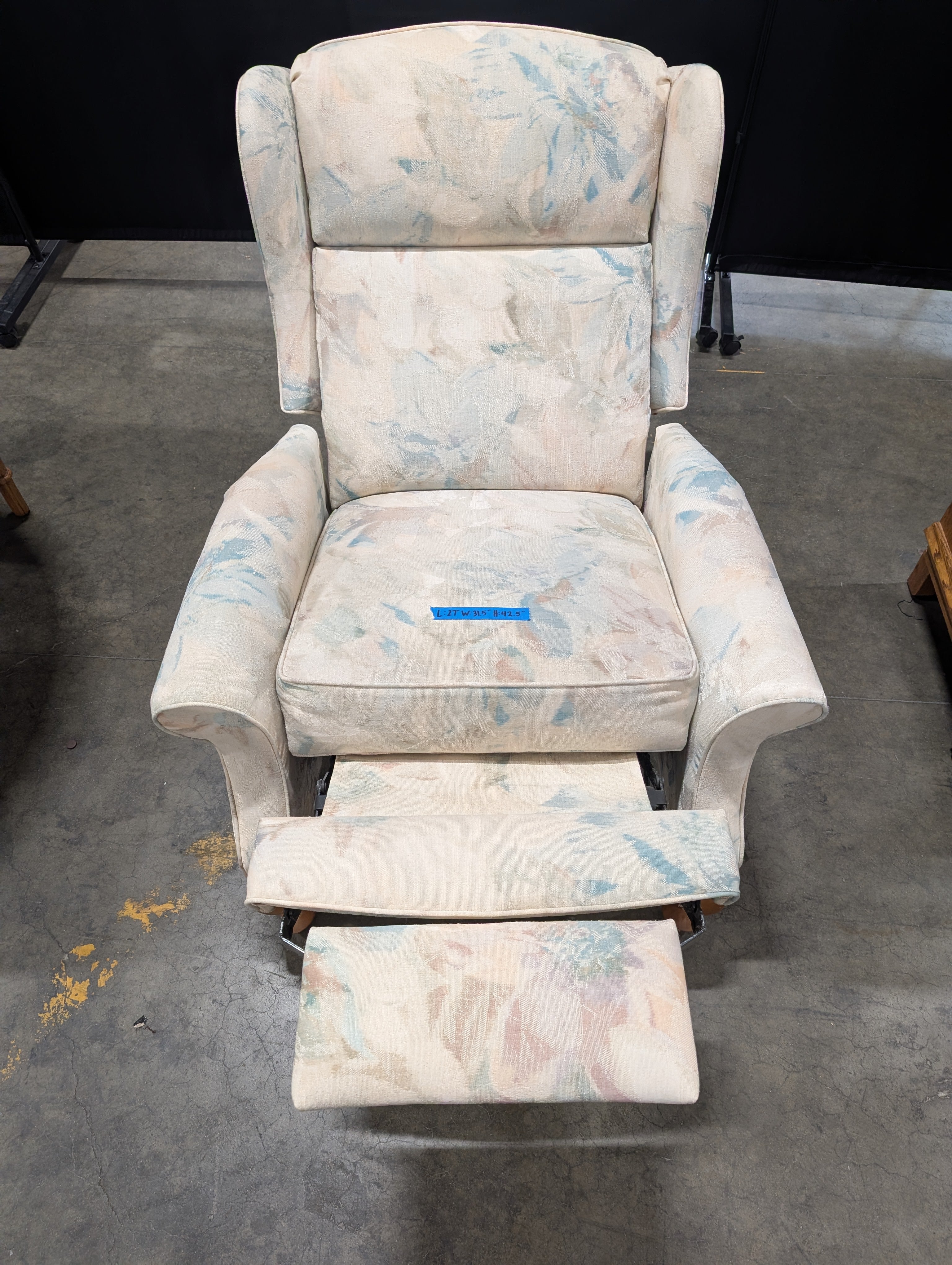 LaZboy Floral Pastel Fabric Wingback Recliner with Wooden Legs