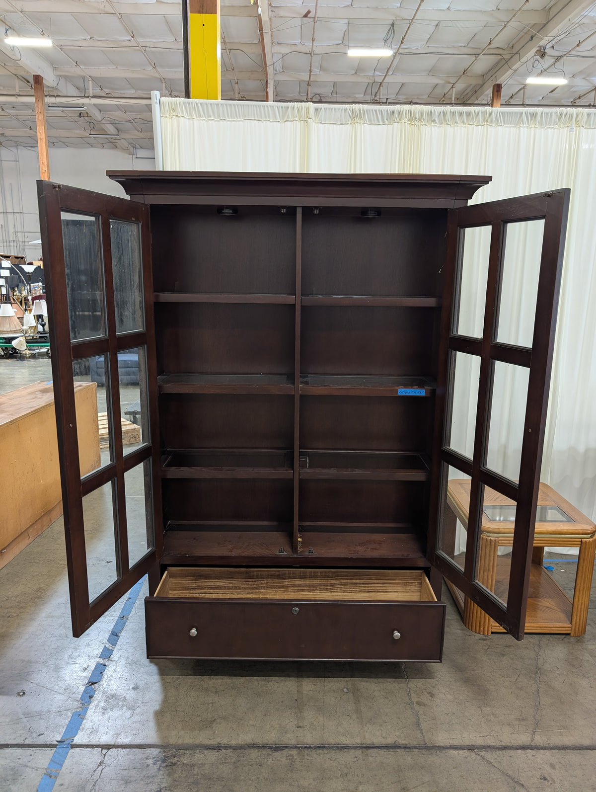Traditional Dark Cherry Wood Bookcase with Two Drawers