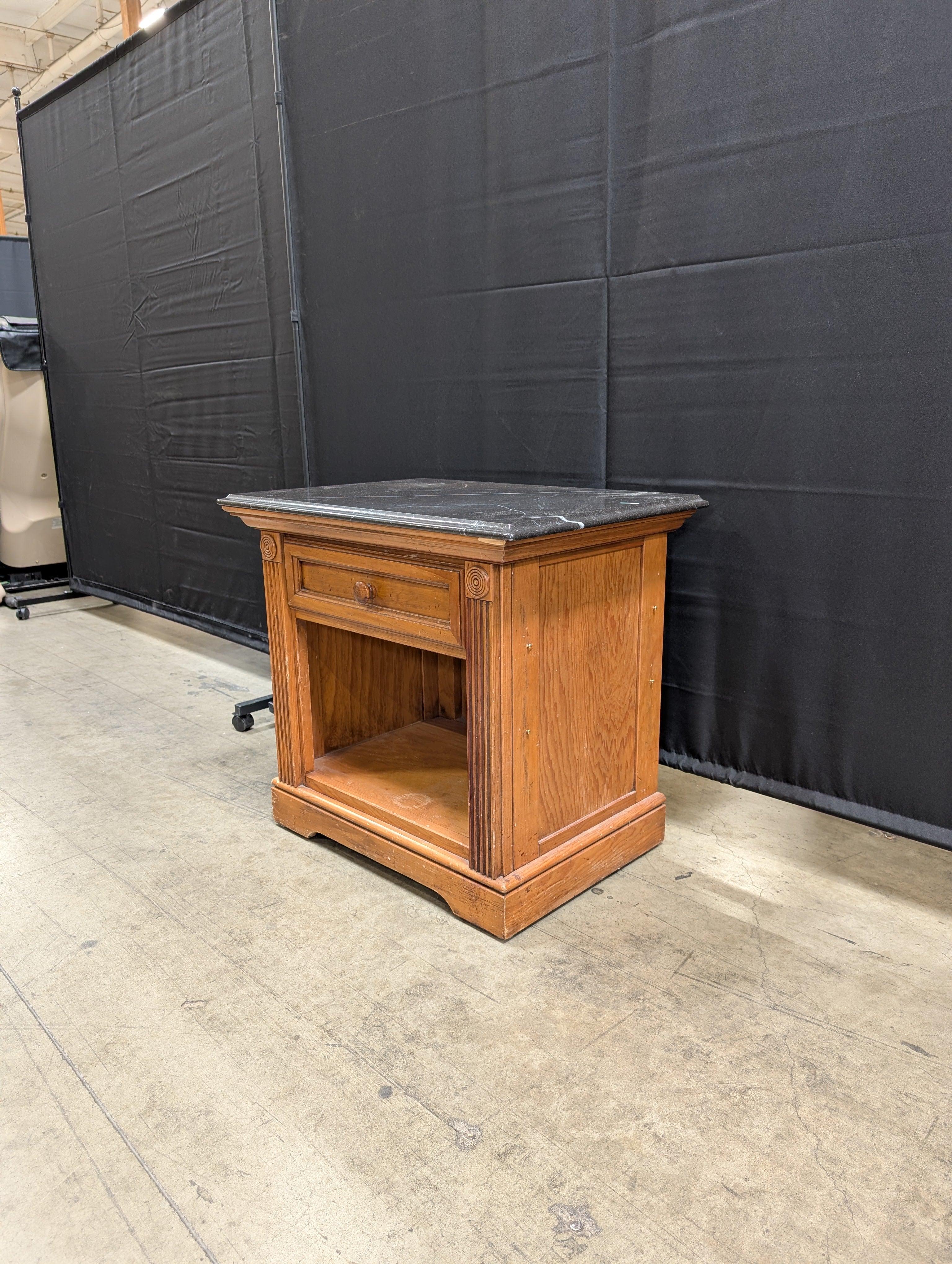 Dark Marble Top Derimasa Wood Nightstand