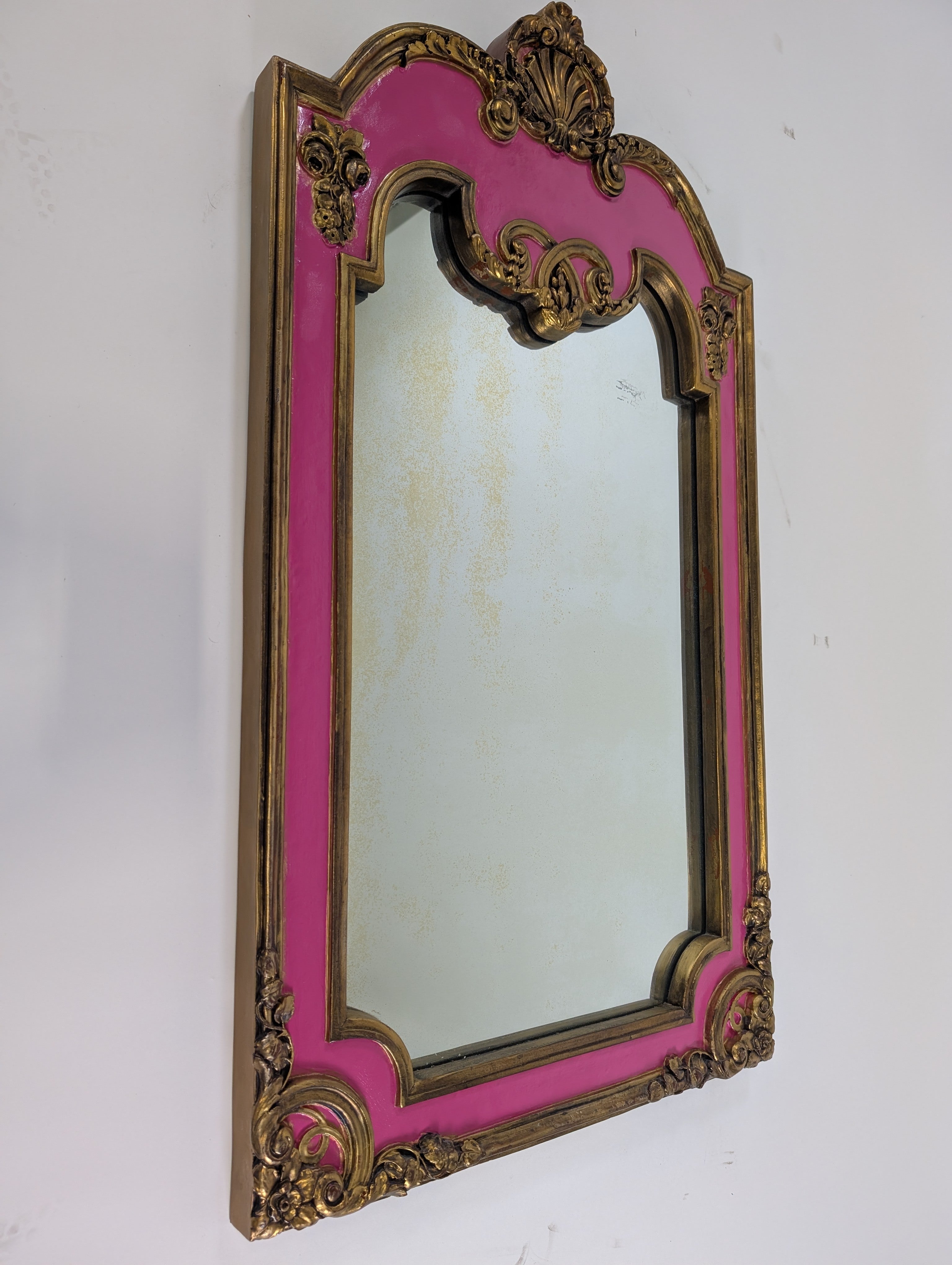 Ornate Fuchsia and Gold Decorative Wall Mirror
