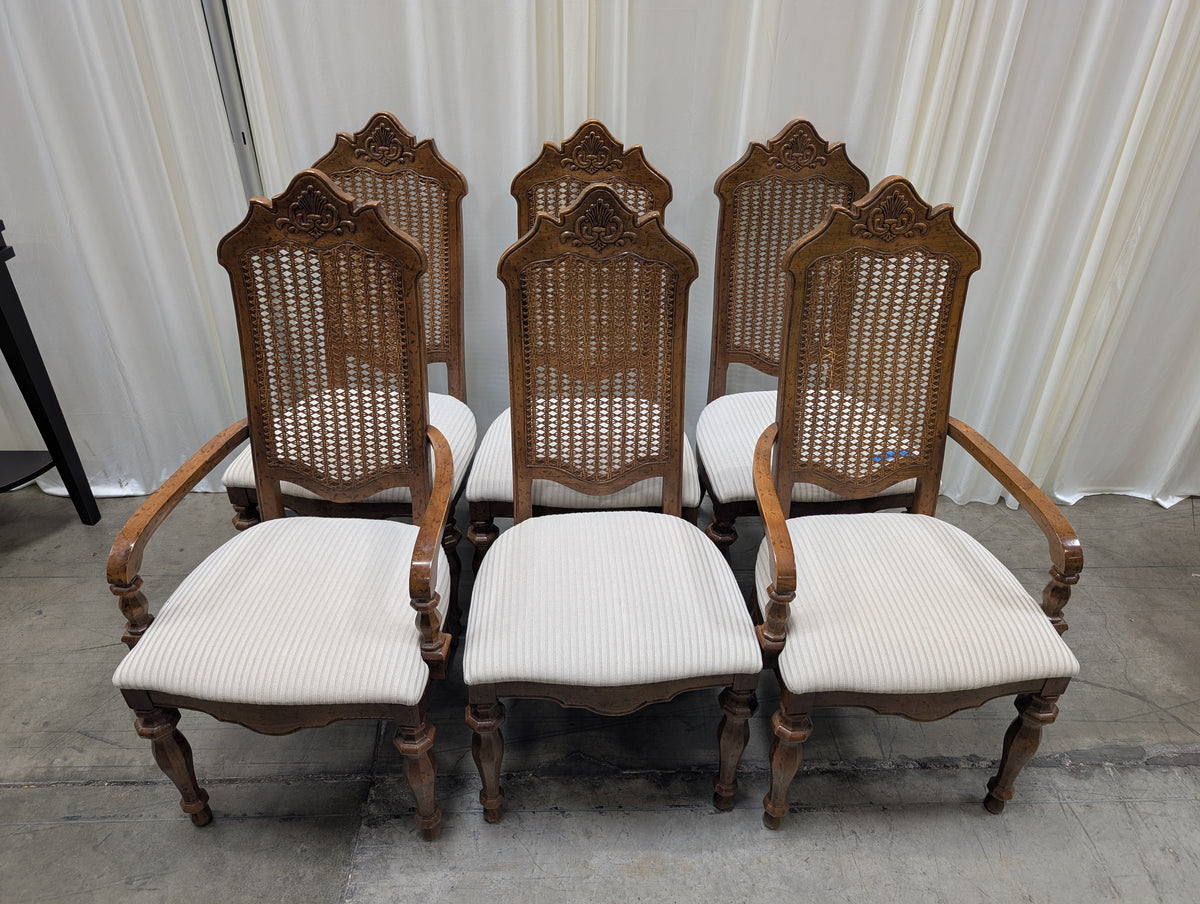 Set of Six Vintage Cane Back Dining Chairs in Wood