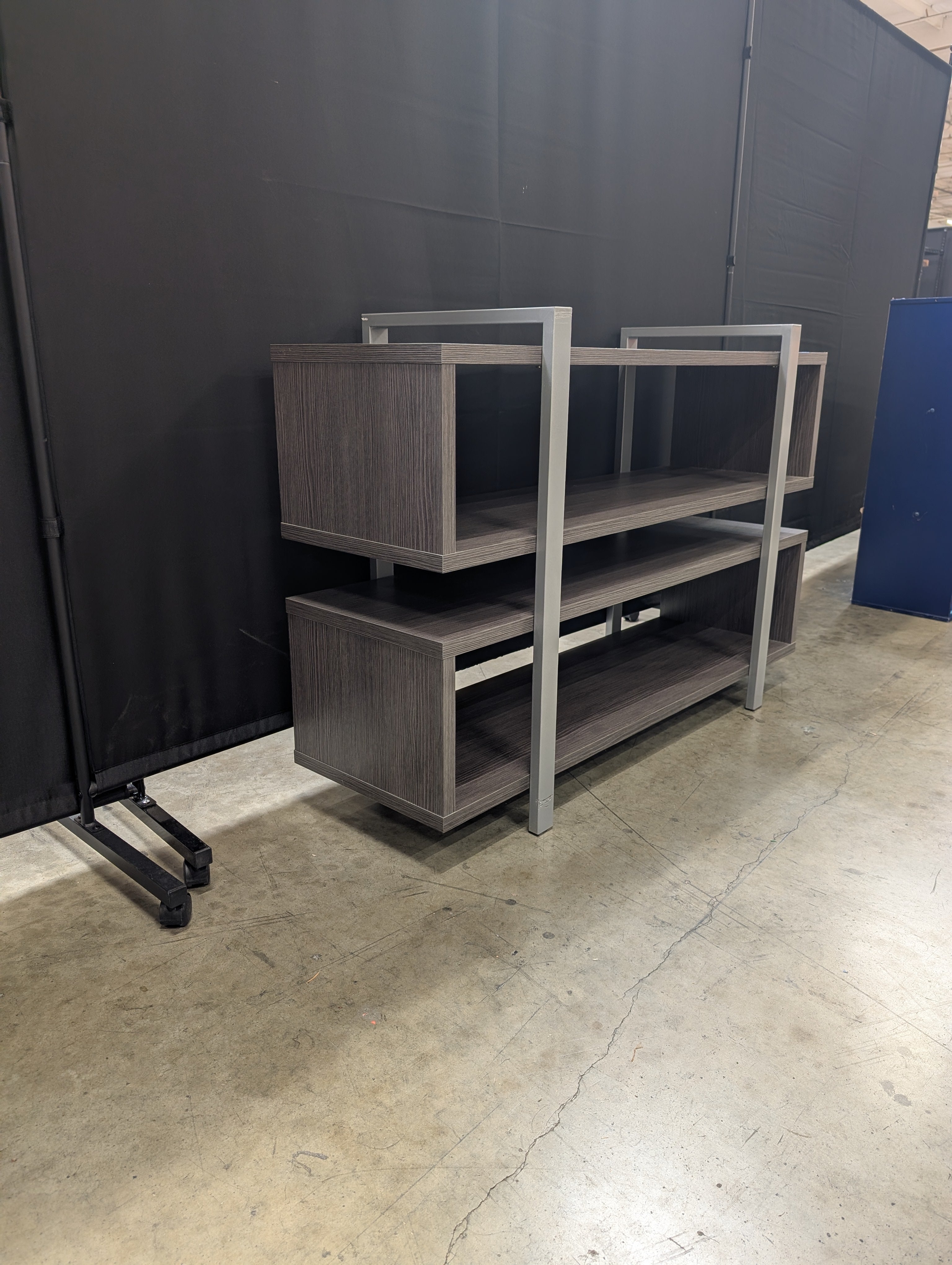 Modern Three-Tier Media Console Shelf with Metal Accents