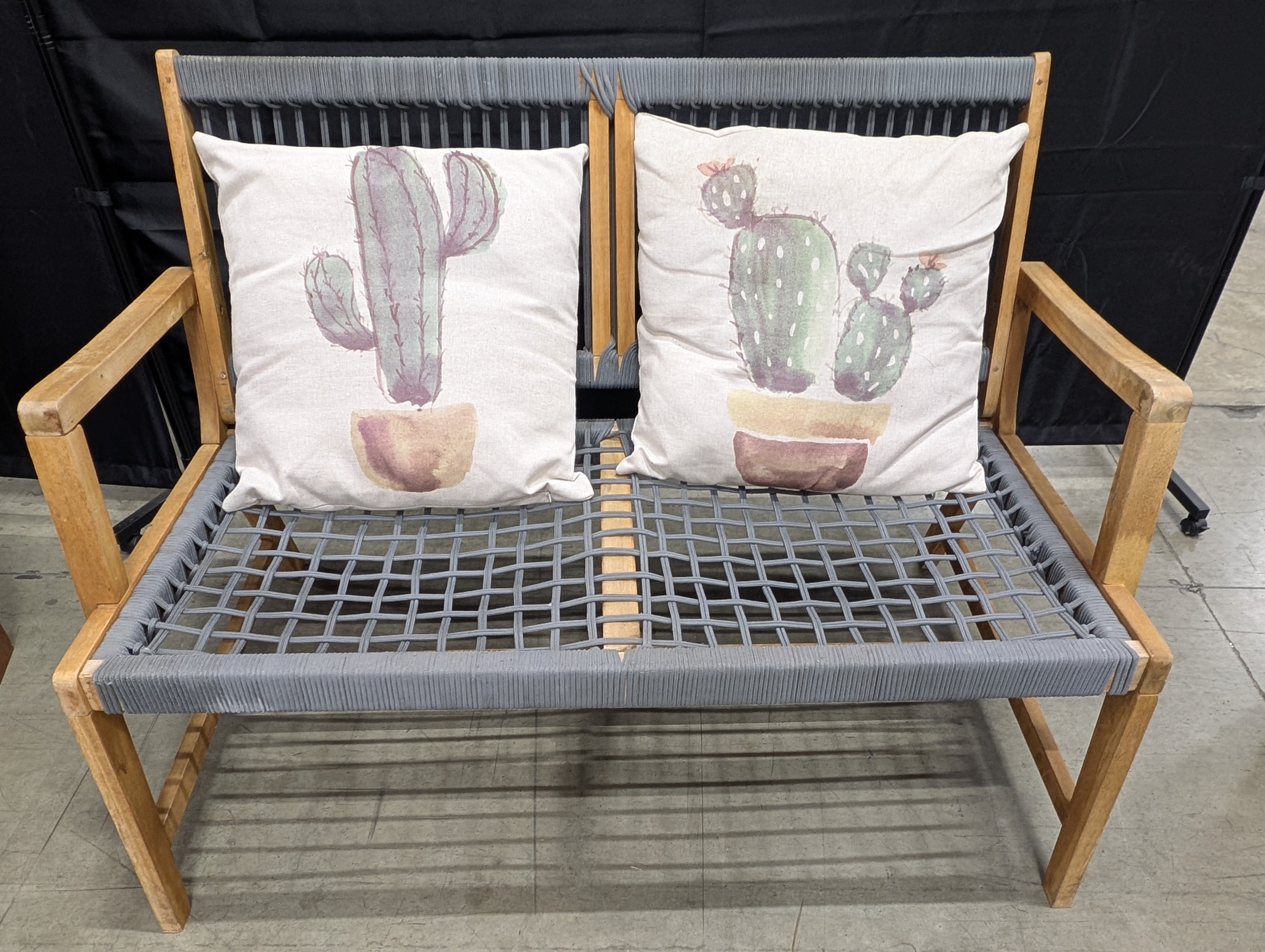 Contemporary Outdoor Wood Frame Loveseat with Woven Seating