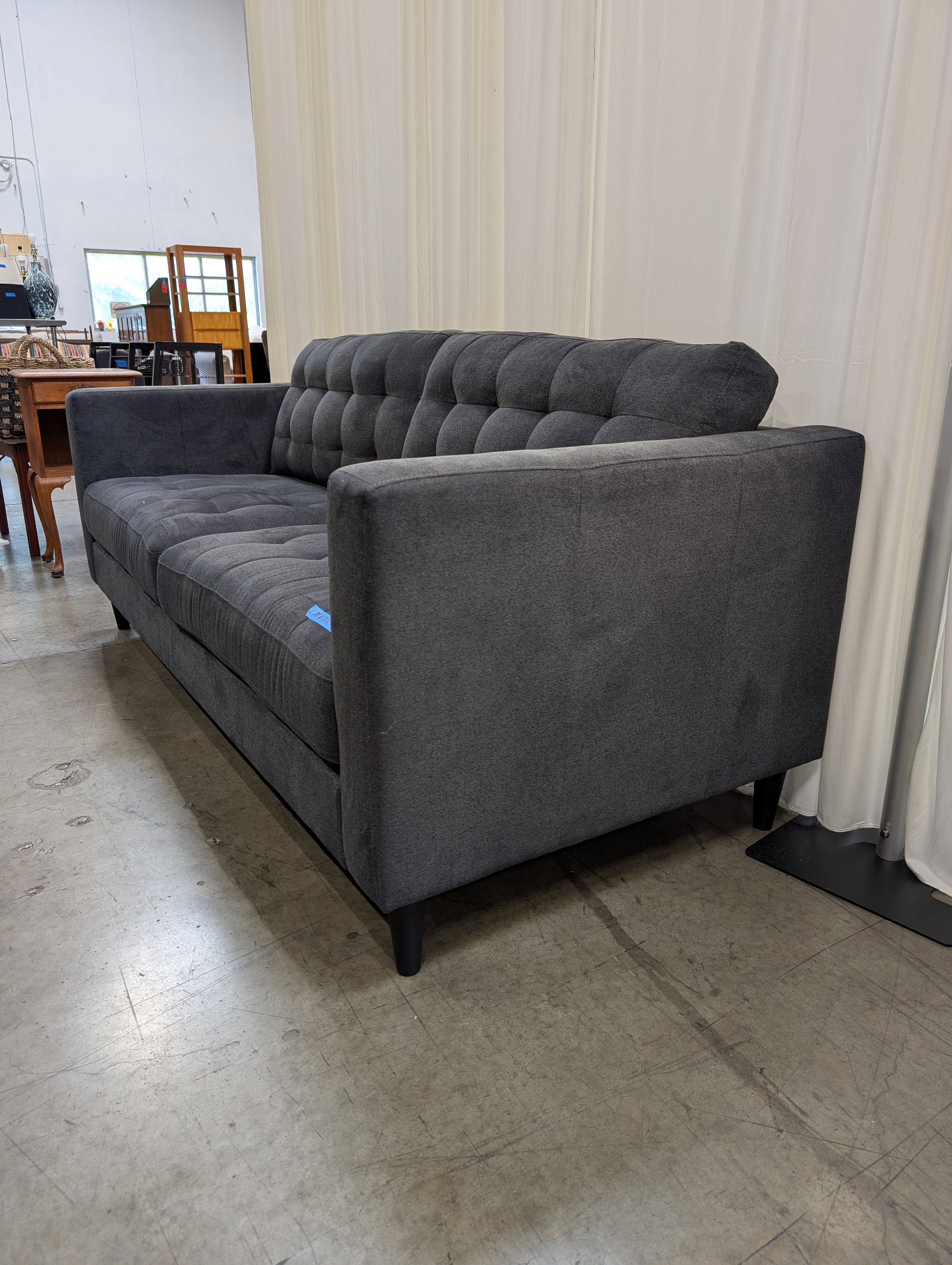 Tufted Charcoal Fabric Couch with Tapered Legs