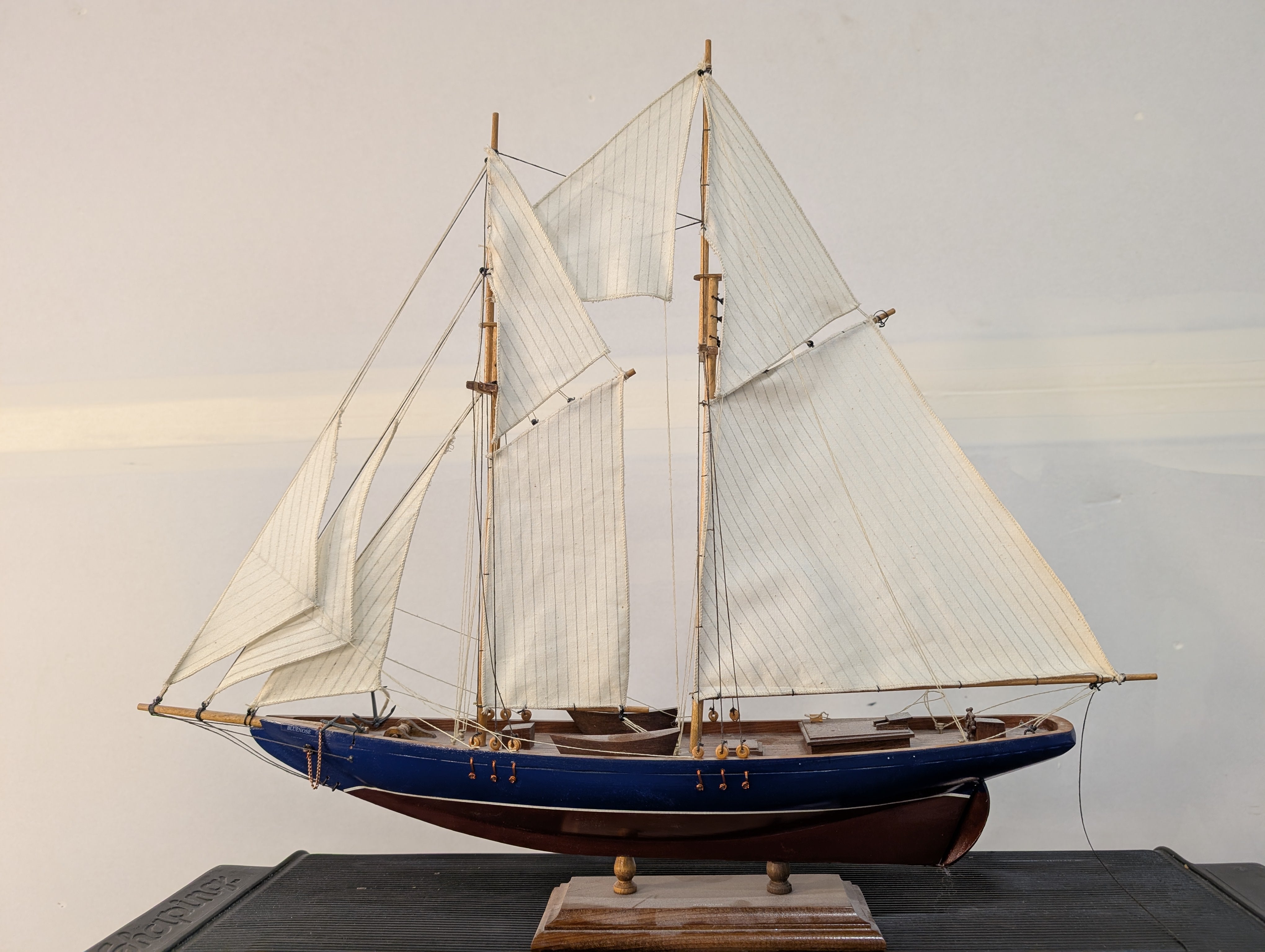 Detailed Wooden Sailboat Model Nautical Display Decor