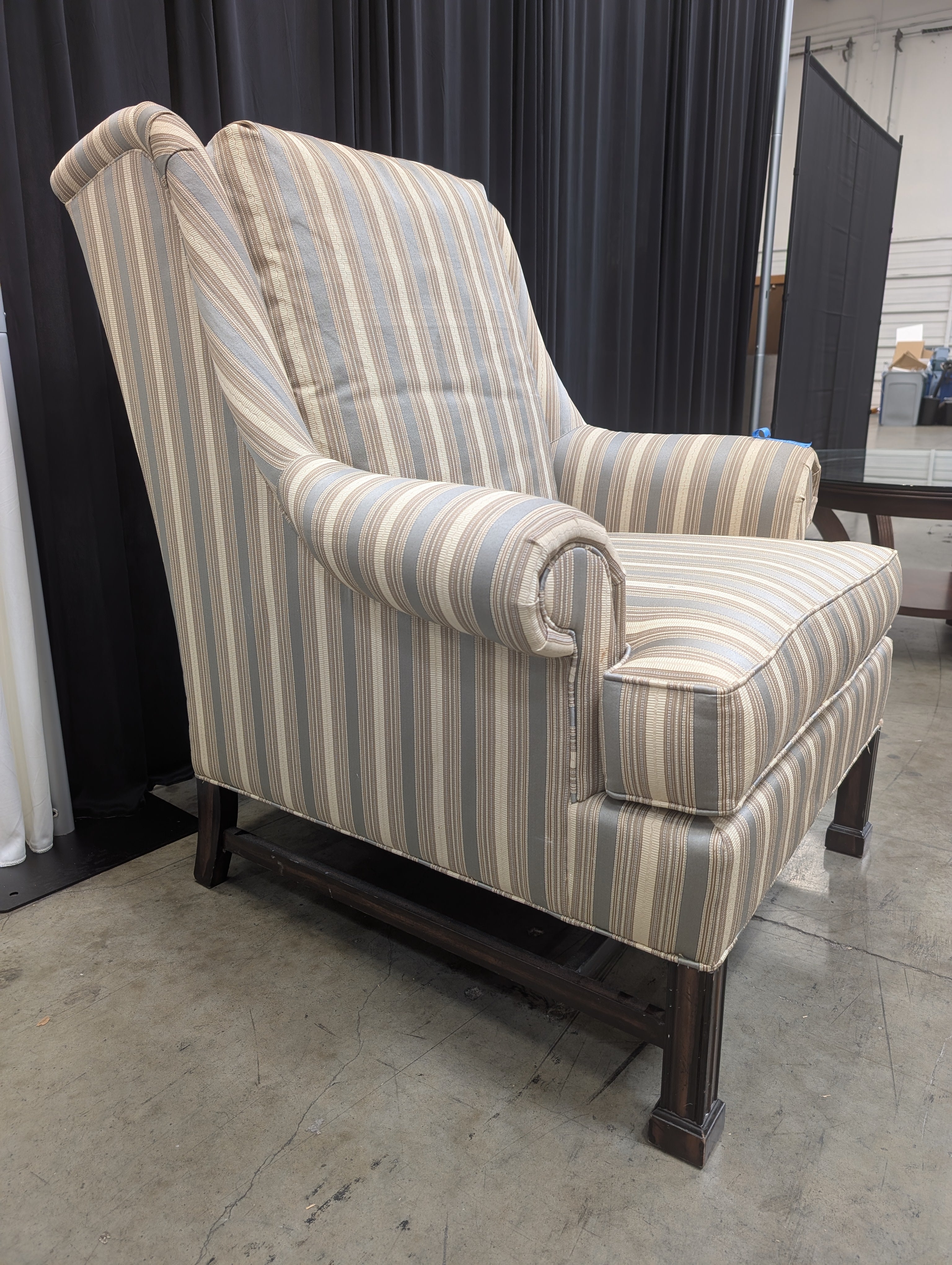 Striped Upholstered Thomasville Wingback Accent Chair