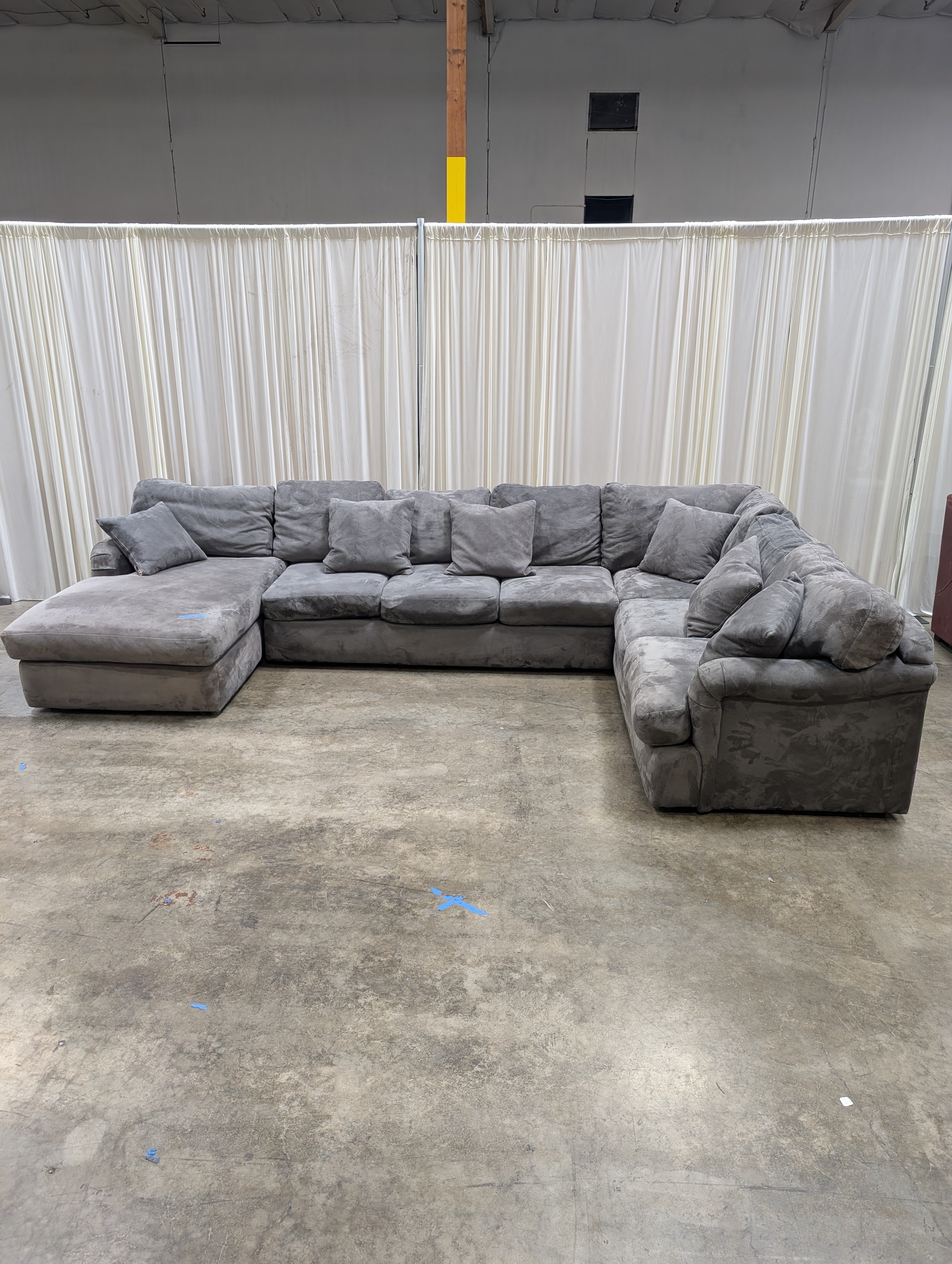 Large Charcoal Grey Fabric Sectional Couch