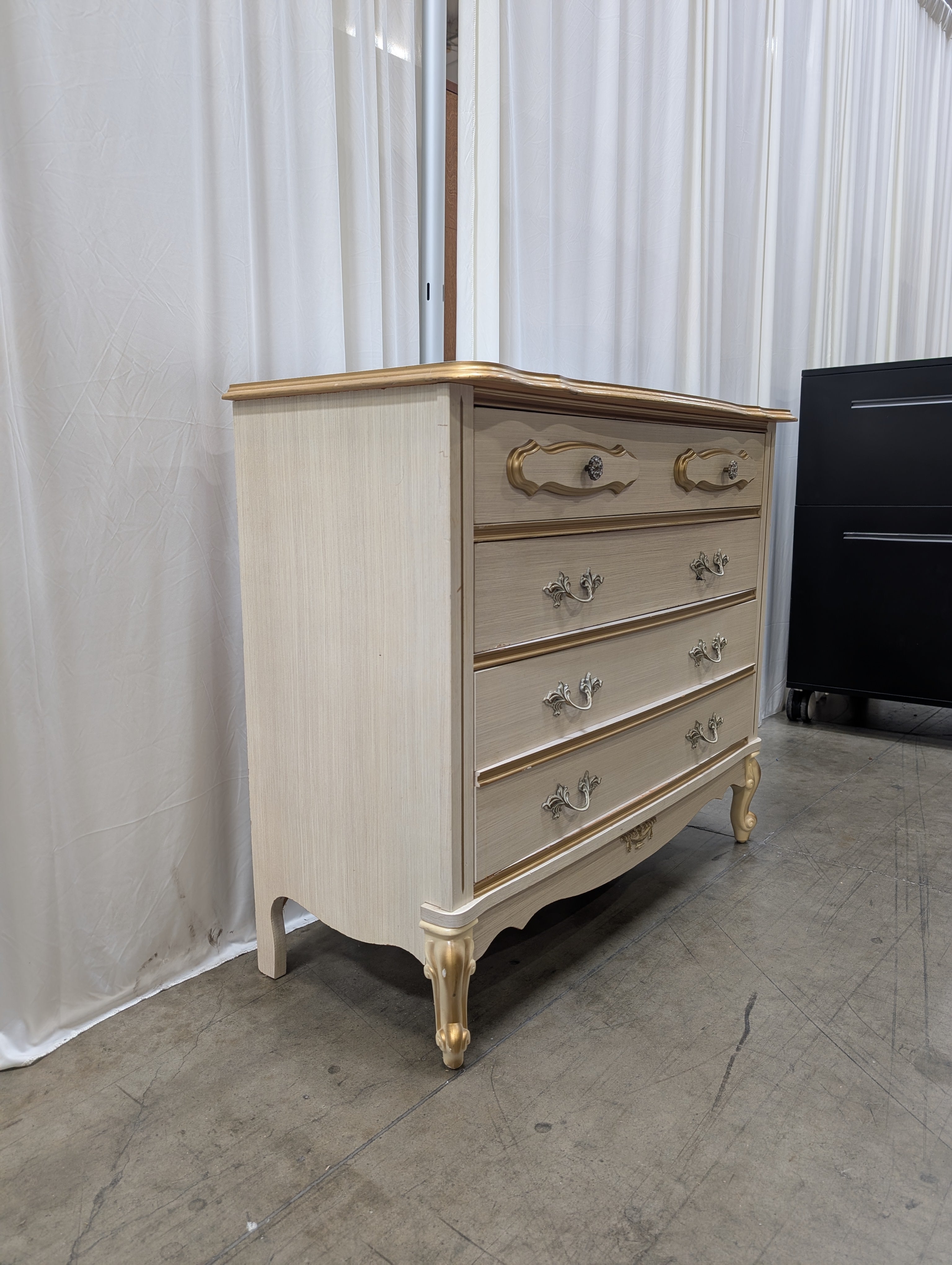 French Provincial Cream Wood Dresser with Gold Trim