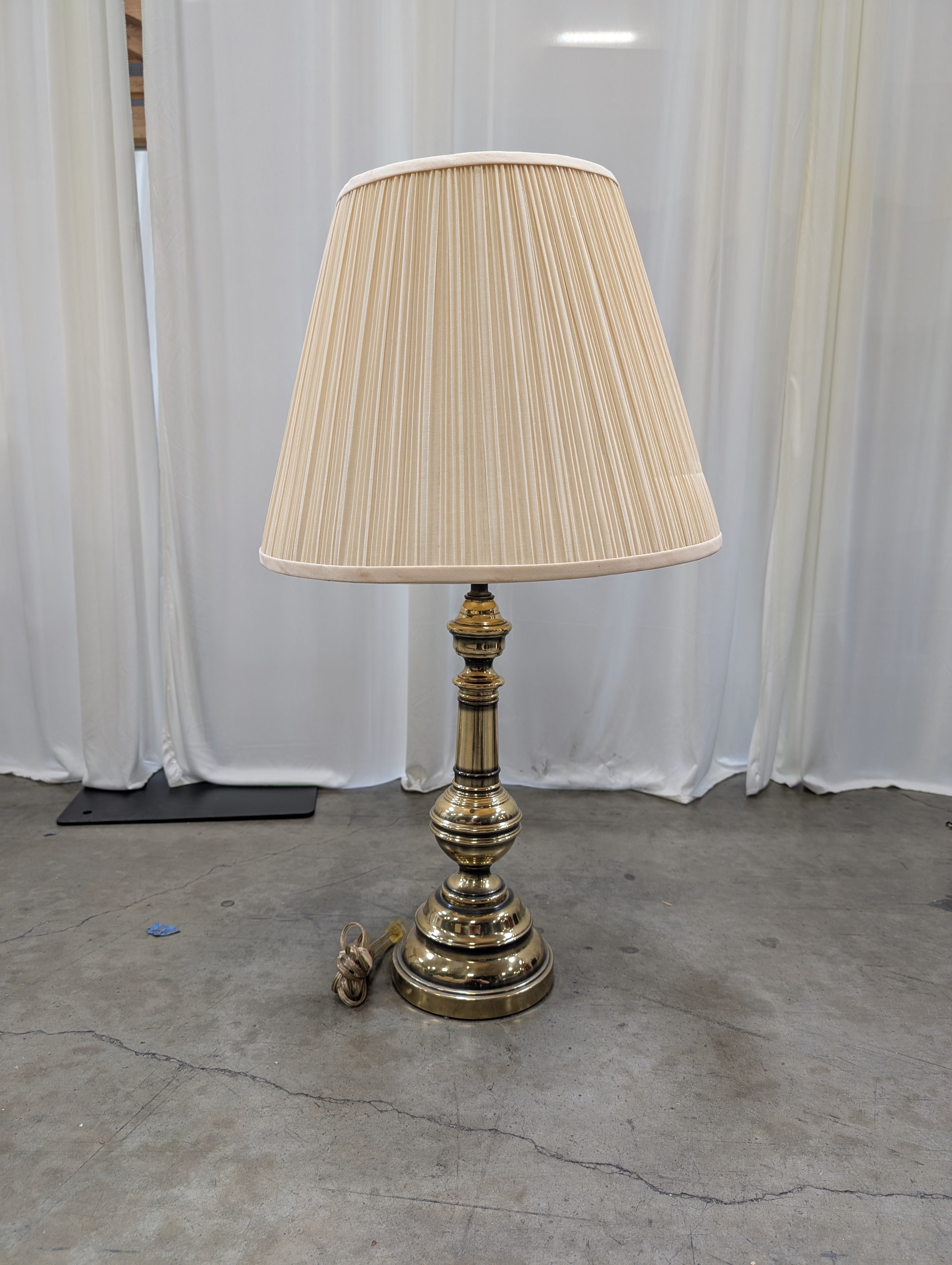 Polished Brass Baluster Table Lamp with Pleated Shade