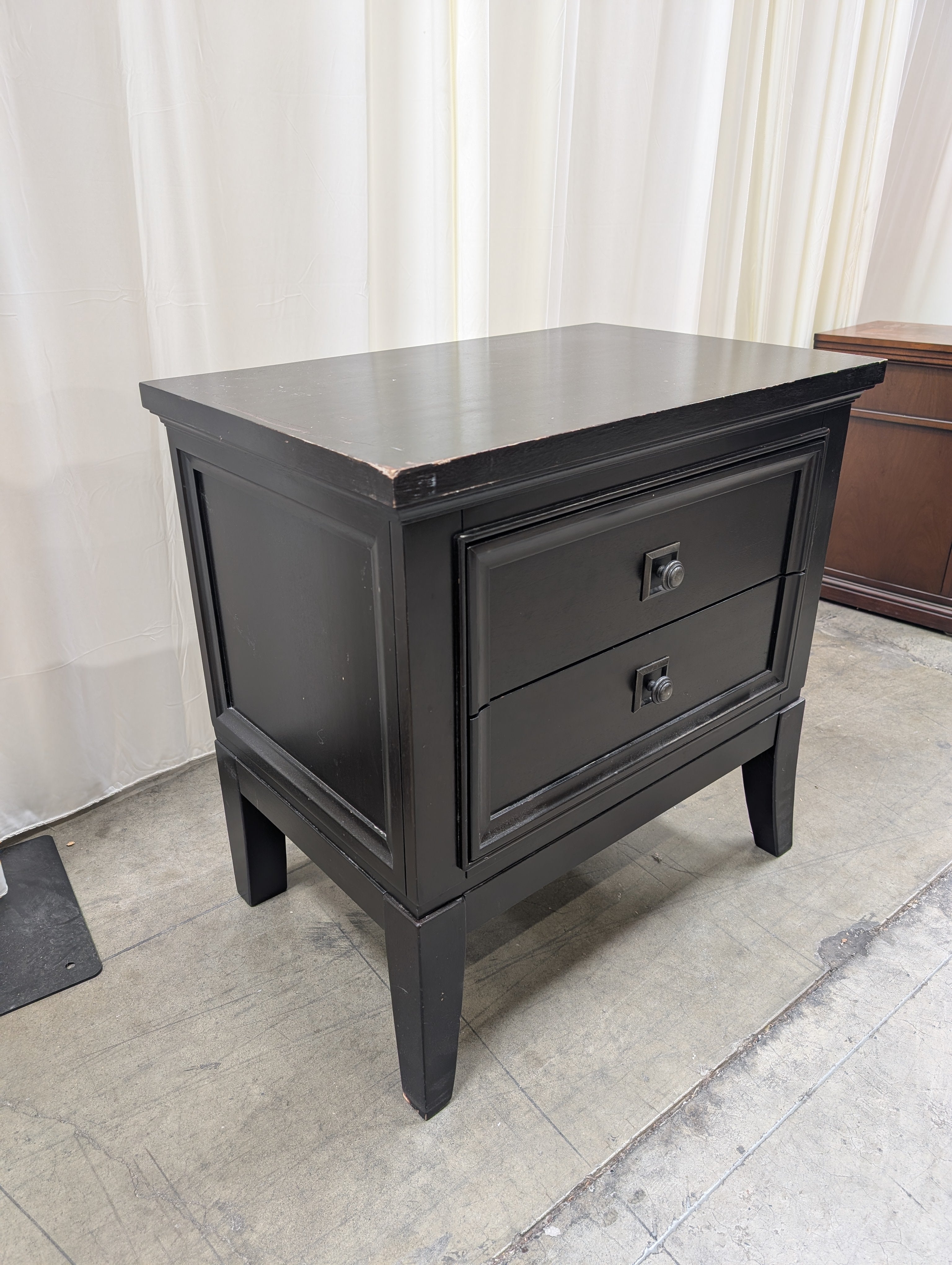 Transitional Two-Drawer Nightstand in Black Wood