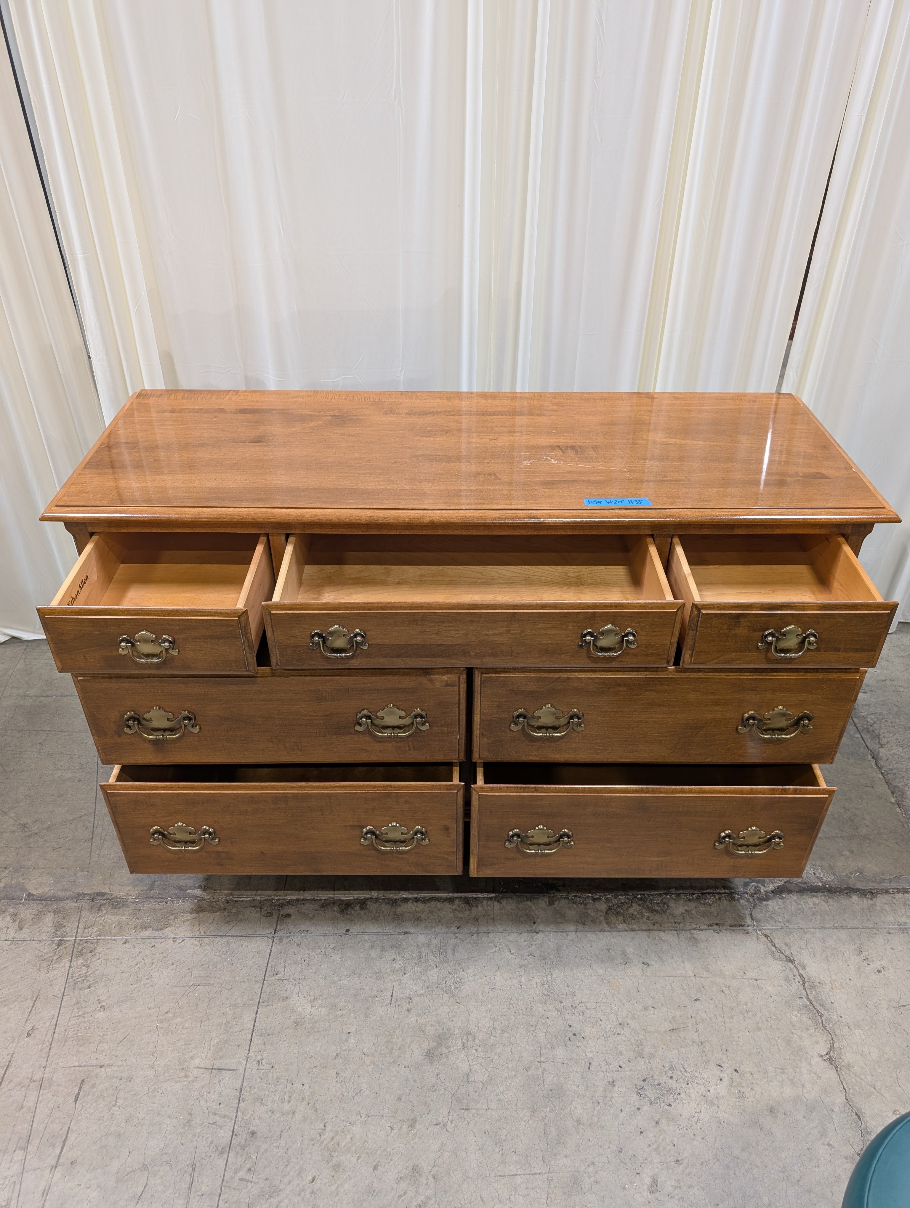 Traditional Ethan Allen Brown Wood Dresser with Brass Hardware