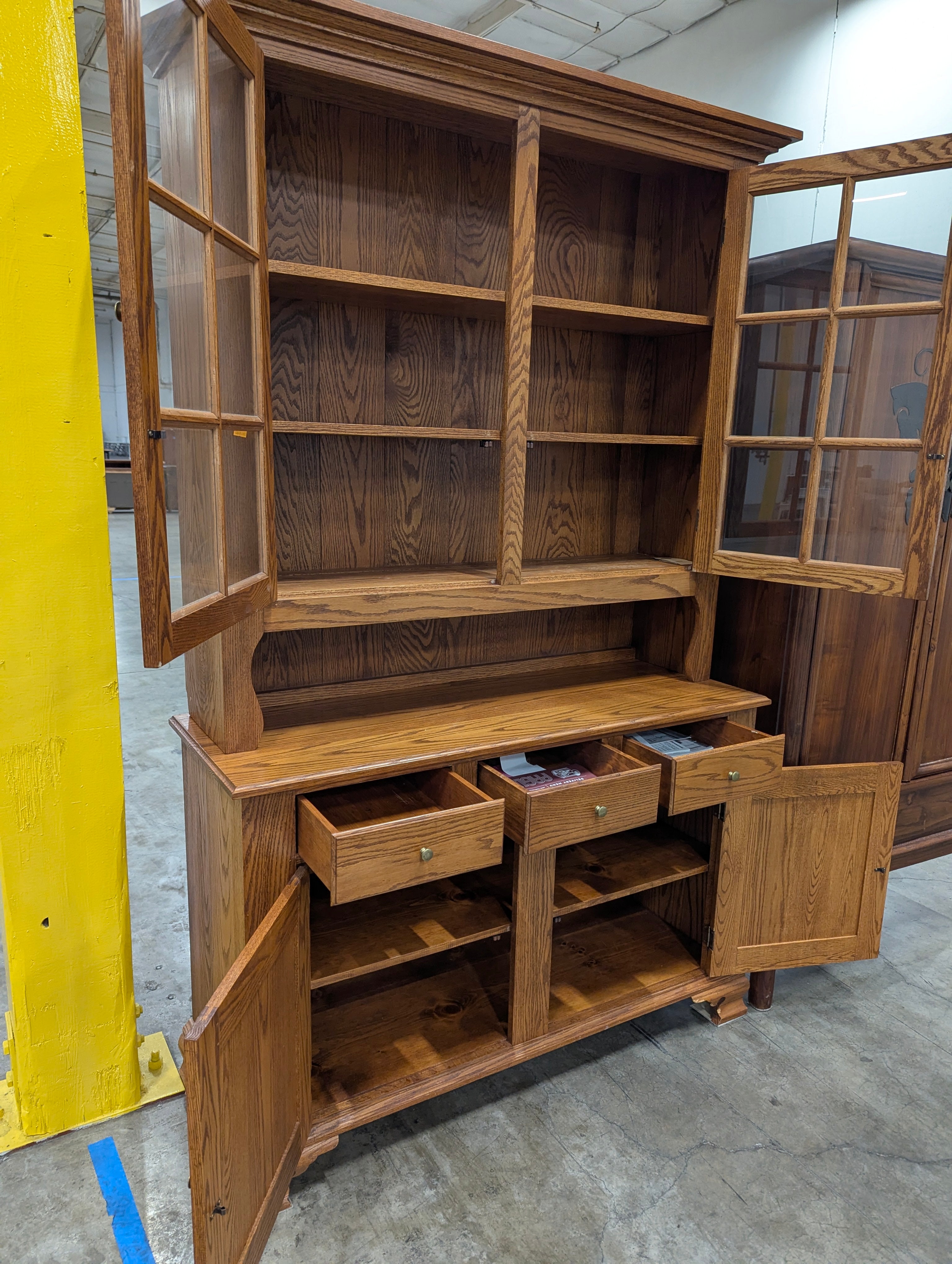 Sturdy Hardwood Display Hutch with Glass Paned Doors