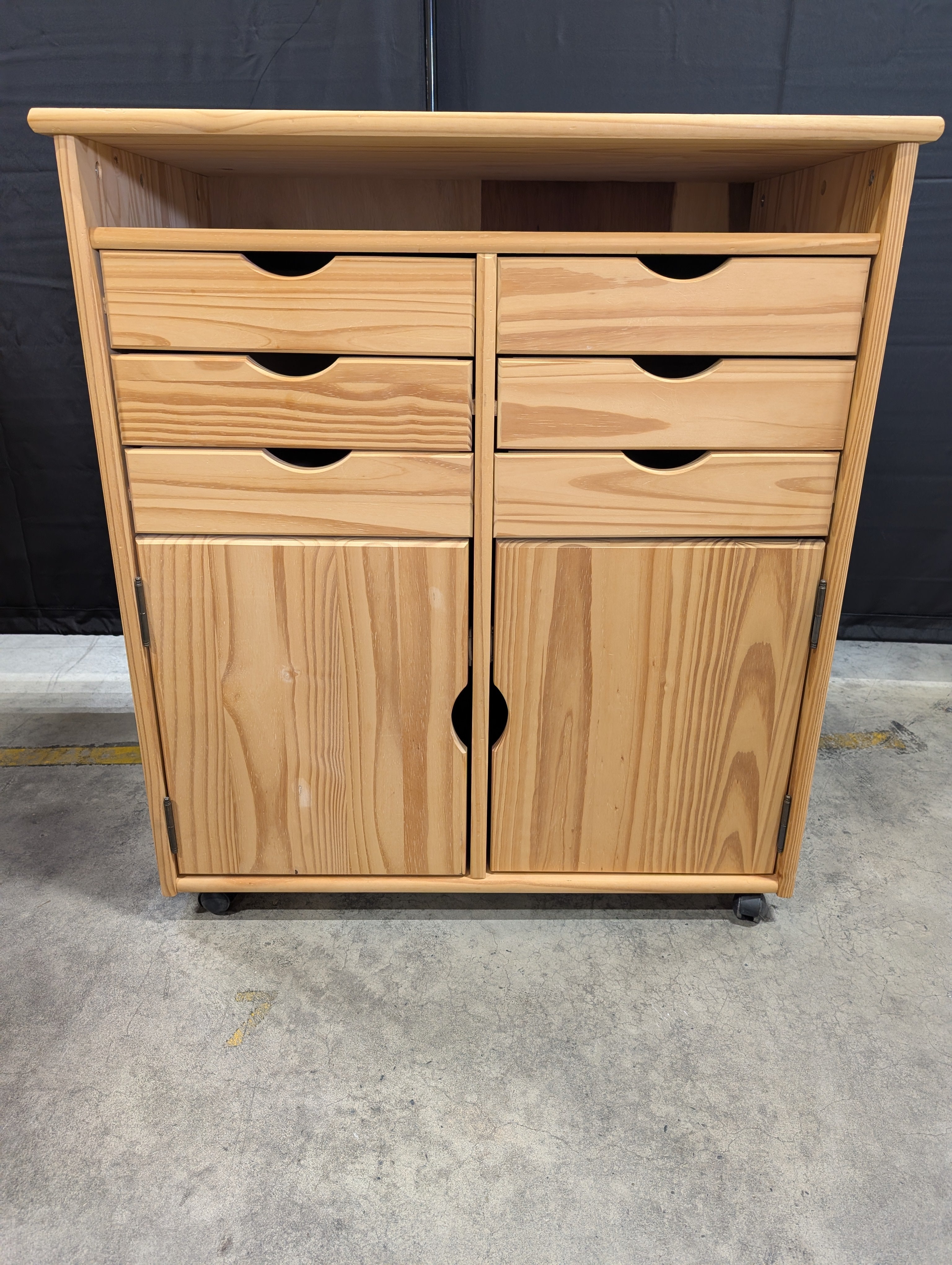 Natural Pine Wood Rolling Storage Cabinet