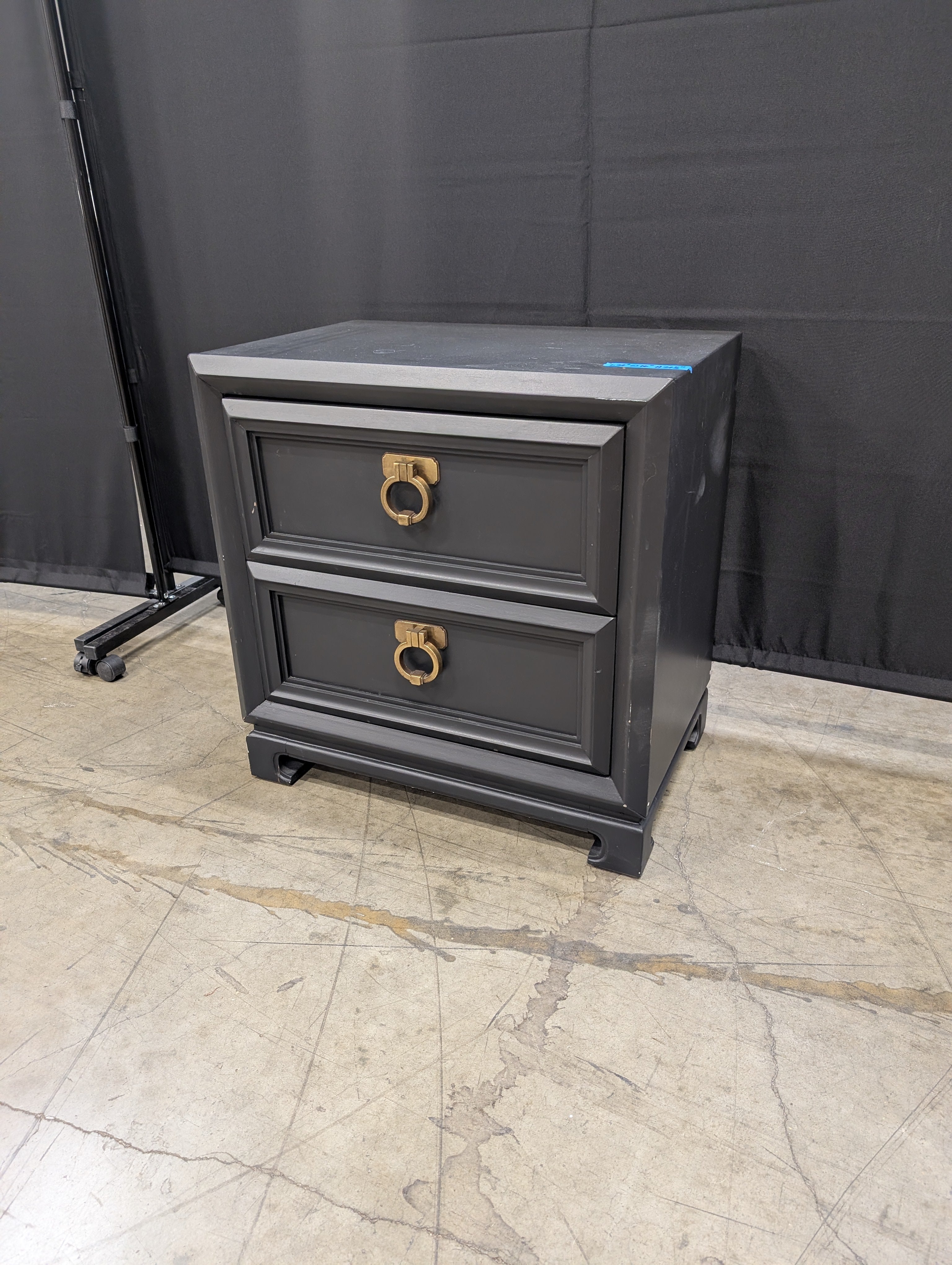 Black Two-Drawer Bedroom Thomasville Nightstand with Ring Pulls