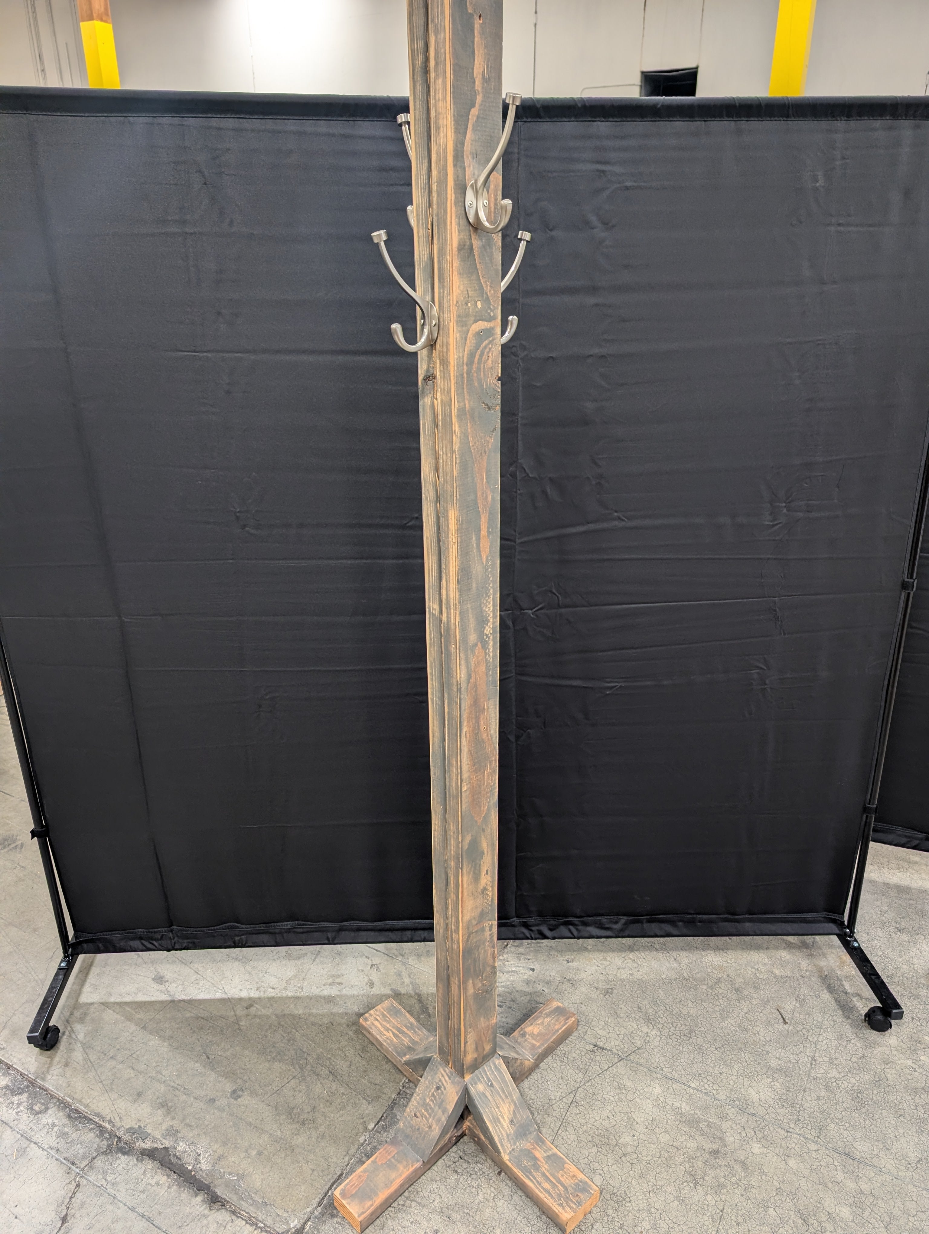 Rustic Wood Standing Coat Rack with Multiple Metal Hooks