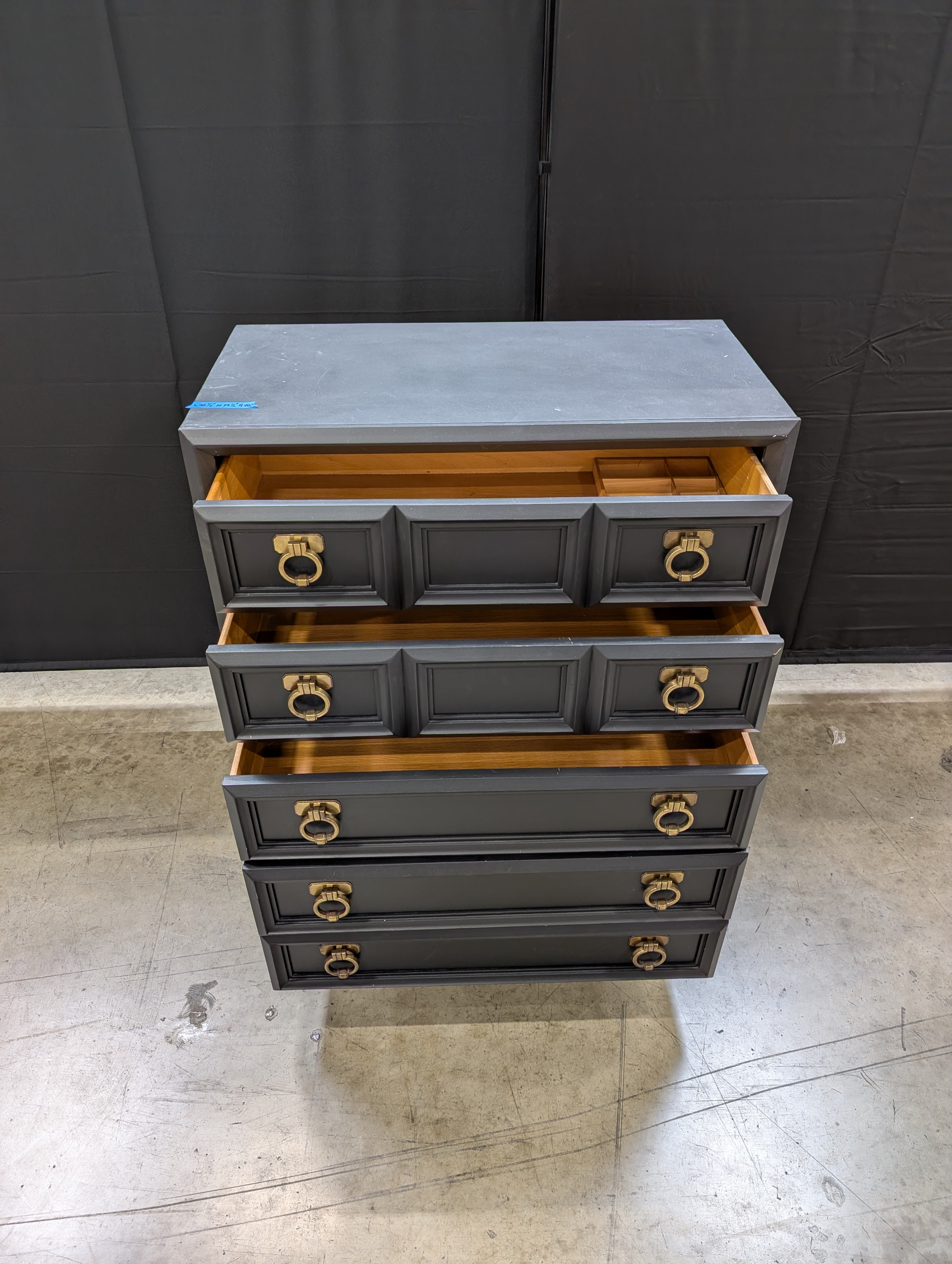 Black Thomasville Five -Drawer Chest with Brass Ring Pulls