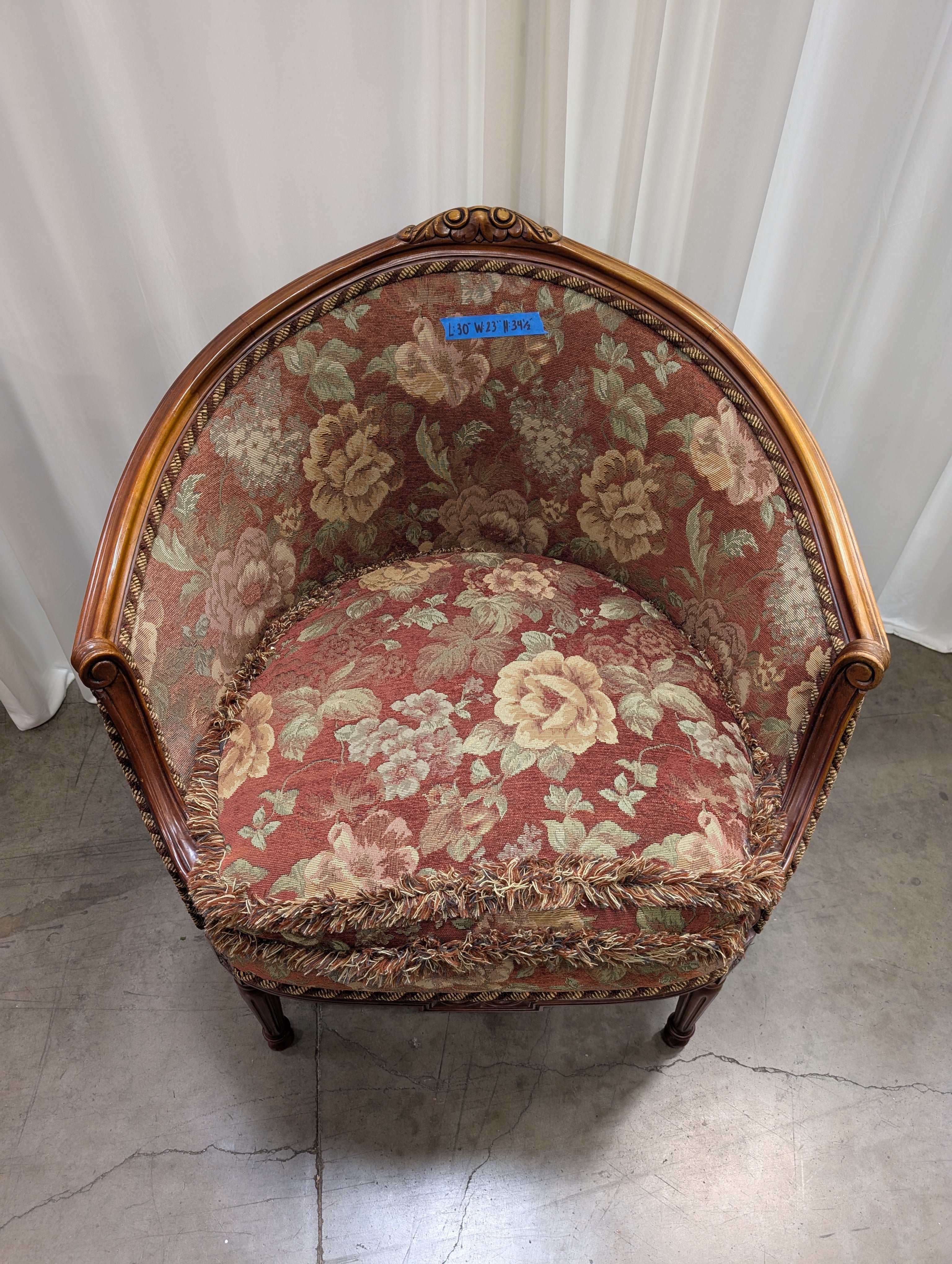 French Provincial Floral Tapestry Armchair with Fringe