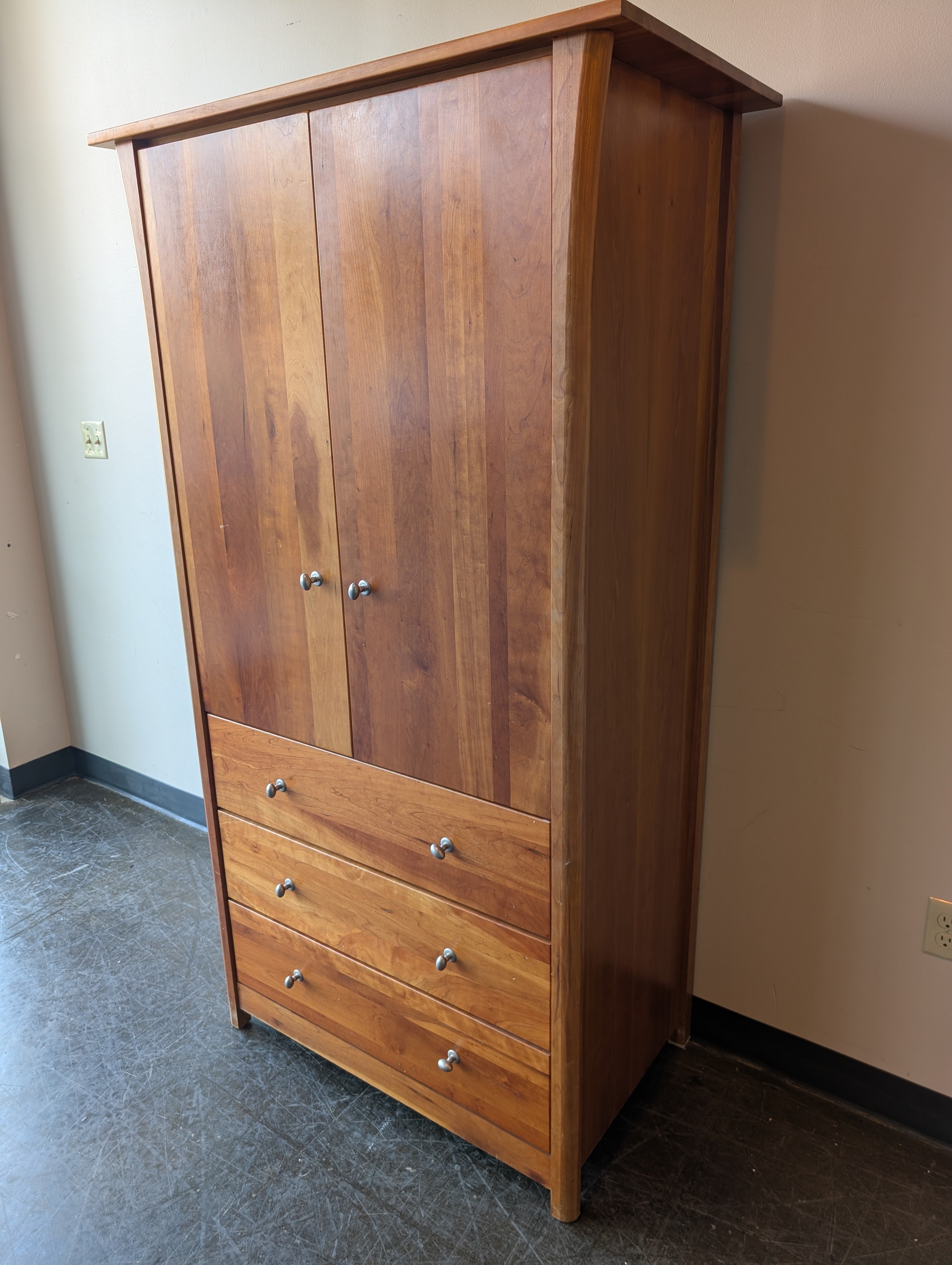 Wood Castle Company Mid-Century Modern Style Solid Wood Armoire Wardrobe with Storage Drawers