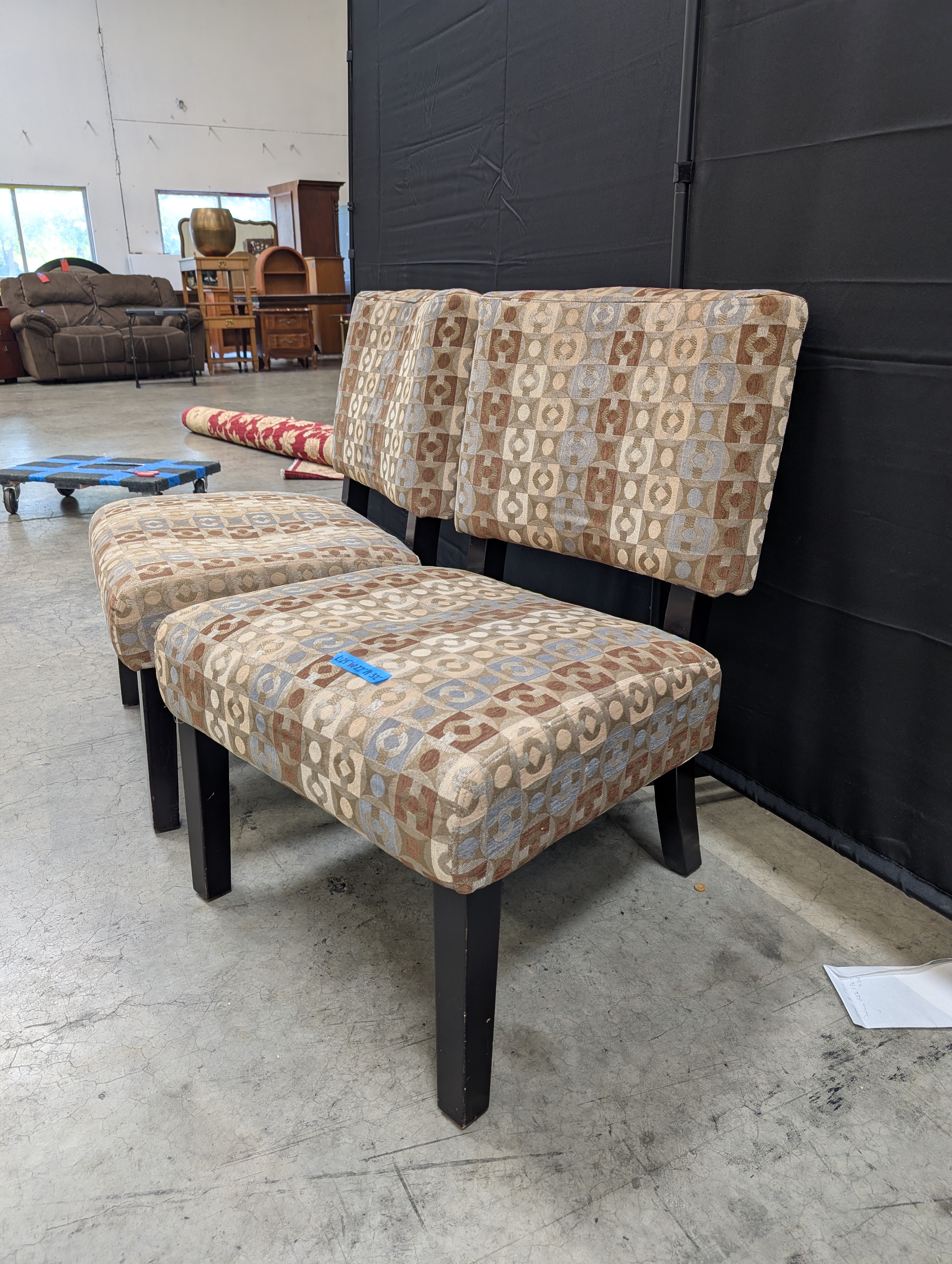 Pair of Brown Geometric Patterned Accent Chair in Fabric