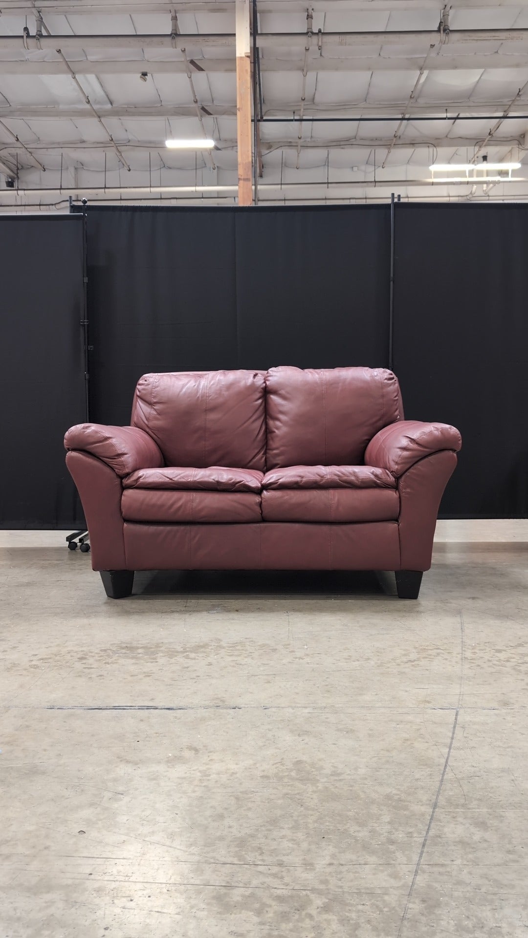 Rich Burgundy Leather Two-Seater Sofa