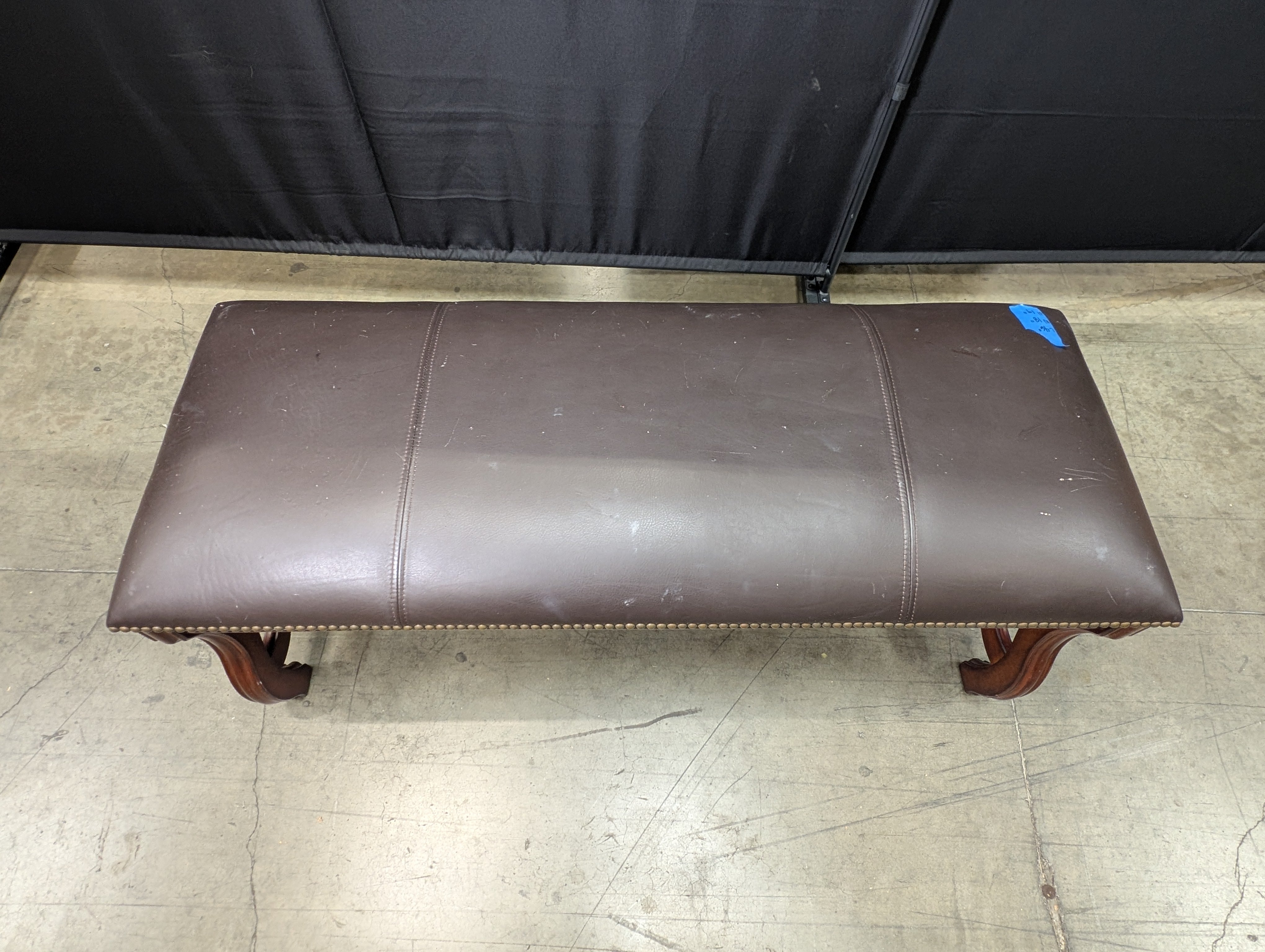 Dark Brown Upholstered Wood Bench with Nailhead Trim