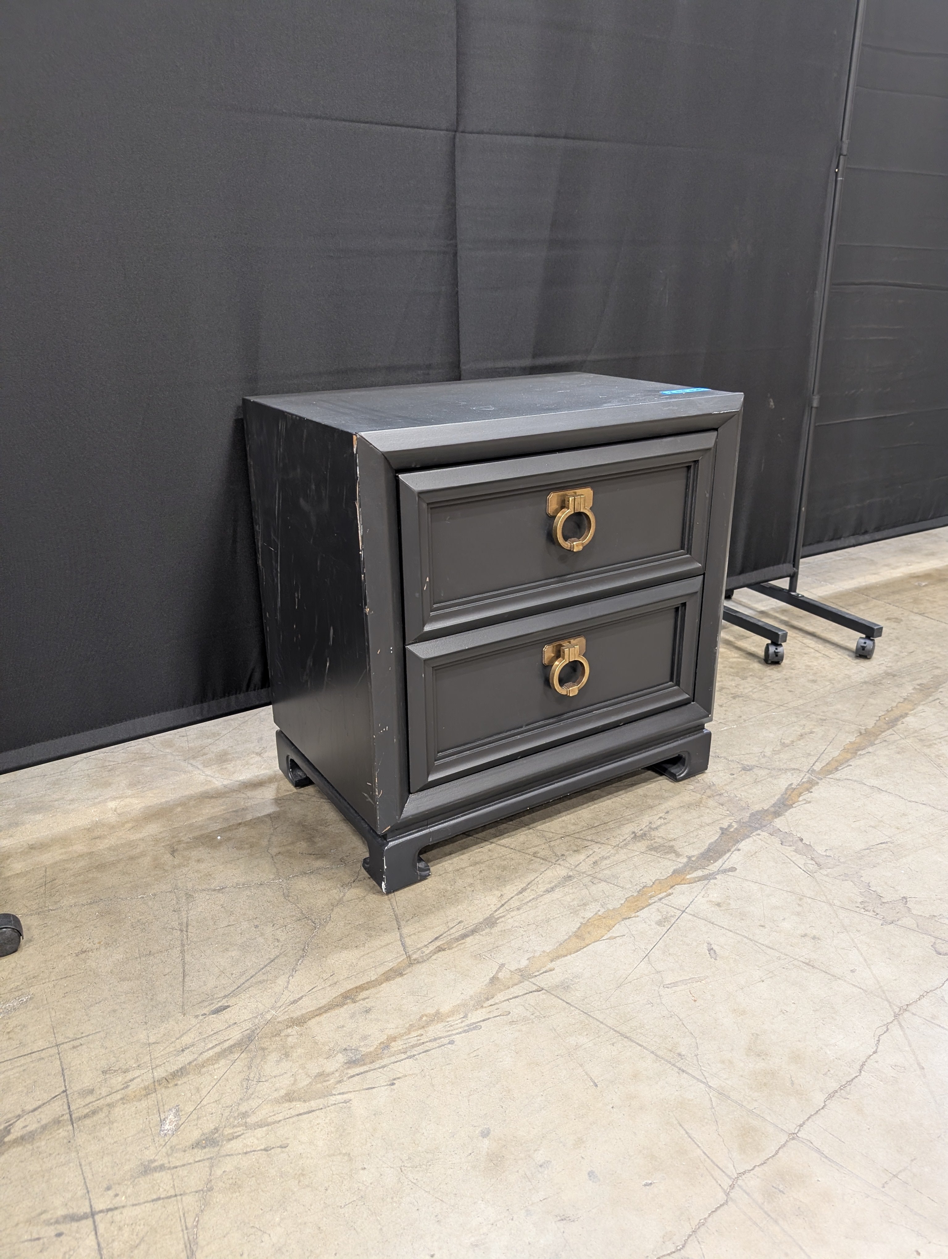 Black Two-Drawer Bedroom Thomasville Nightstand with Ring Pulls